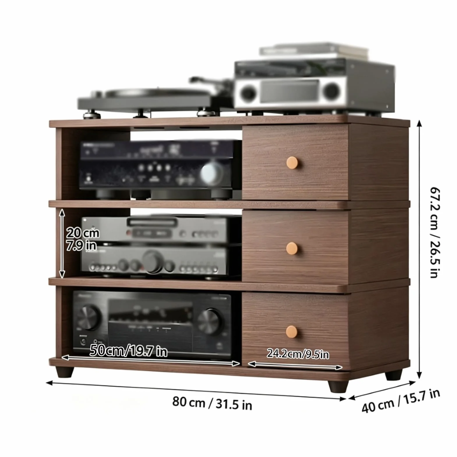 Regulowany Stojak na CD 4 Poziomy, Wielopoziomowy Organizer na Sprzęt Audio | 4-Poziomowe Rustykalne BrąZowe Rozrywki, łAtwe w MontażU, do Salonu i Sypialni(Brown)