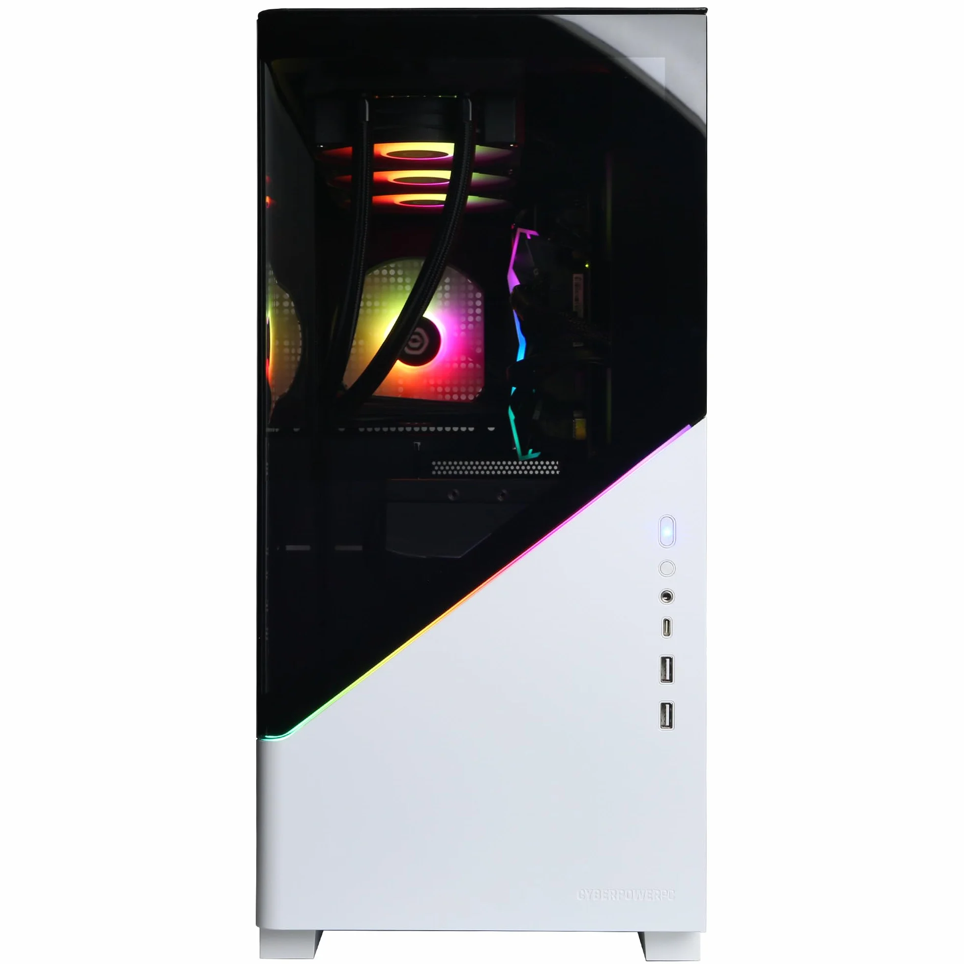 CyberPowerPC Luxe Gaming PC - AMD Ryzen 7 9800X3D, Nvidia RTX 5060, 32GB RAM, 2TB NVMe SSD, 650W PSU, Windows 11, Liquid Cooling, Amethyst Curve White
