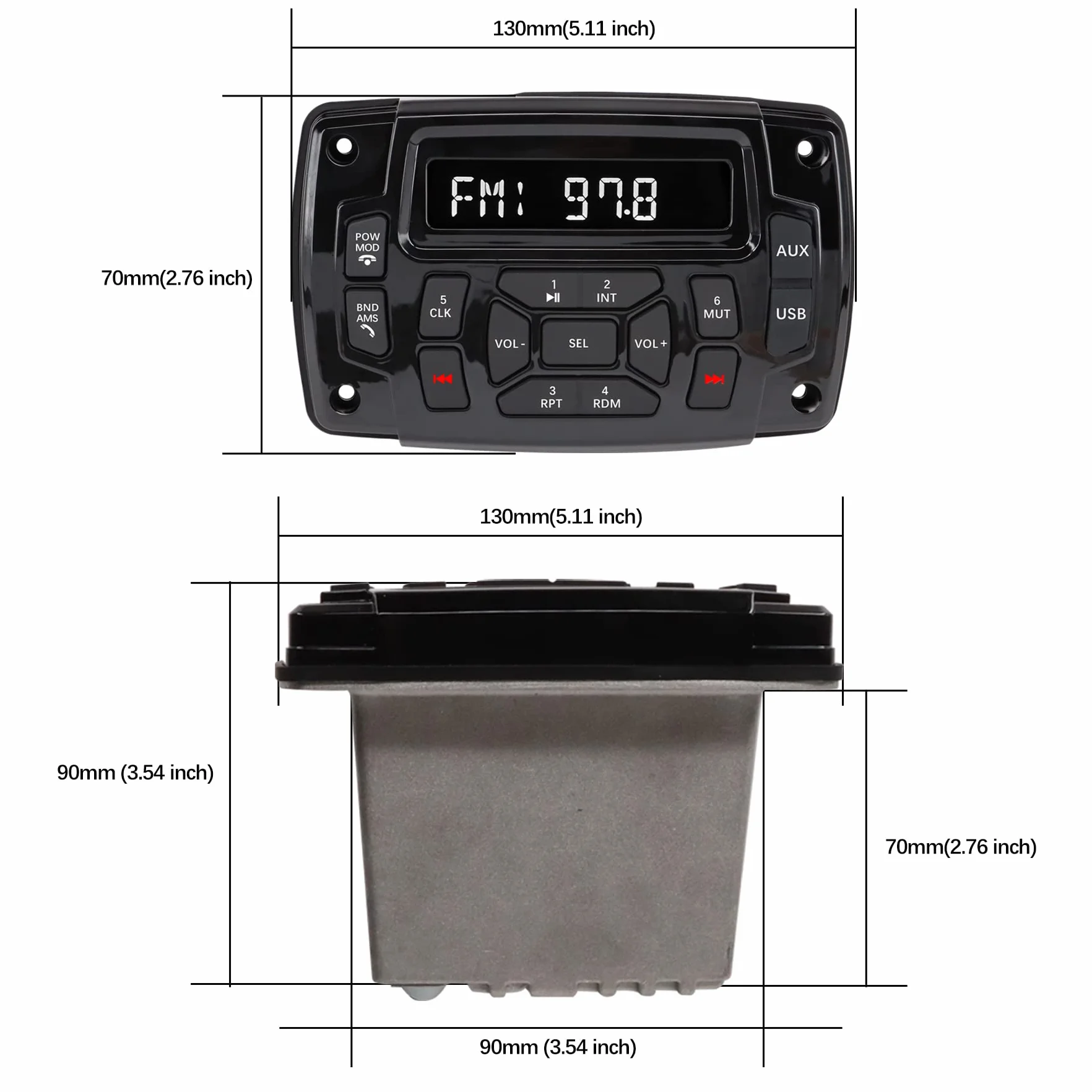 Morski i samochodowy odbiornik stereo Bluetooth, wodoodporny odtwarzacz MP3 z radiem AM/FM, wejście USB, jednostka główna łodzi, systemy audio do kampera, UTV Yacht