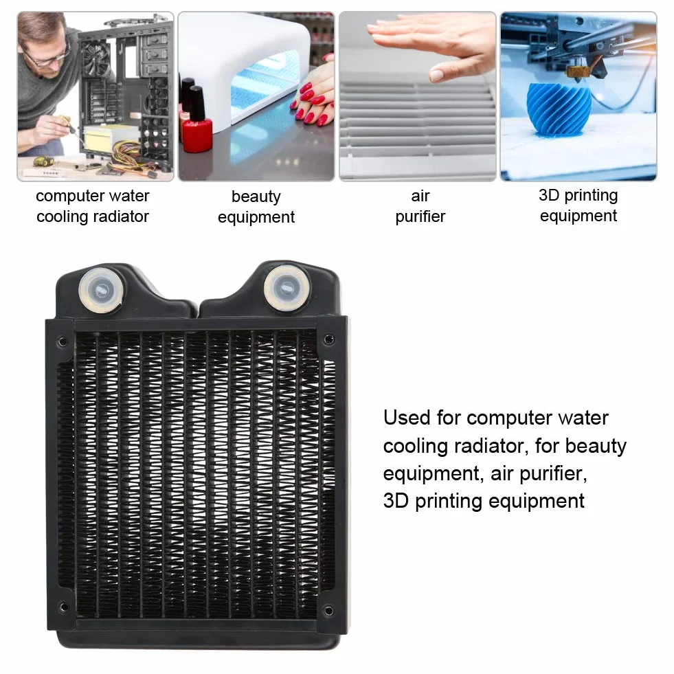 Cocoarm Gwintowana Miedziana Chłodnica Wodna Radiator 12 Rur G1 4-portowy Malowany Proszkowo 120 Mm 240 Mm 360 do Komputera PC Beauty Instrument Drukarka 3D Chłodzenie LED (120mm)