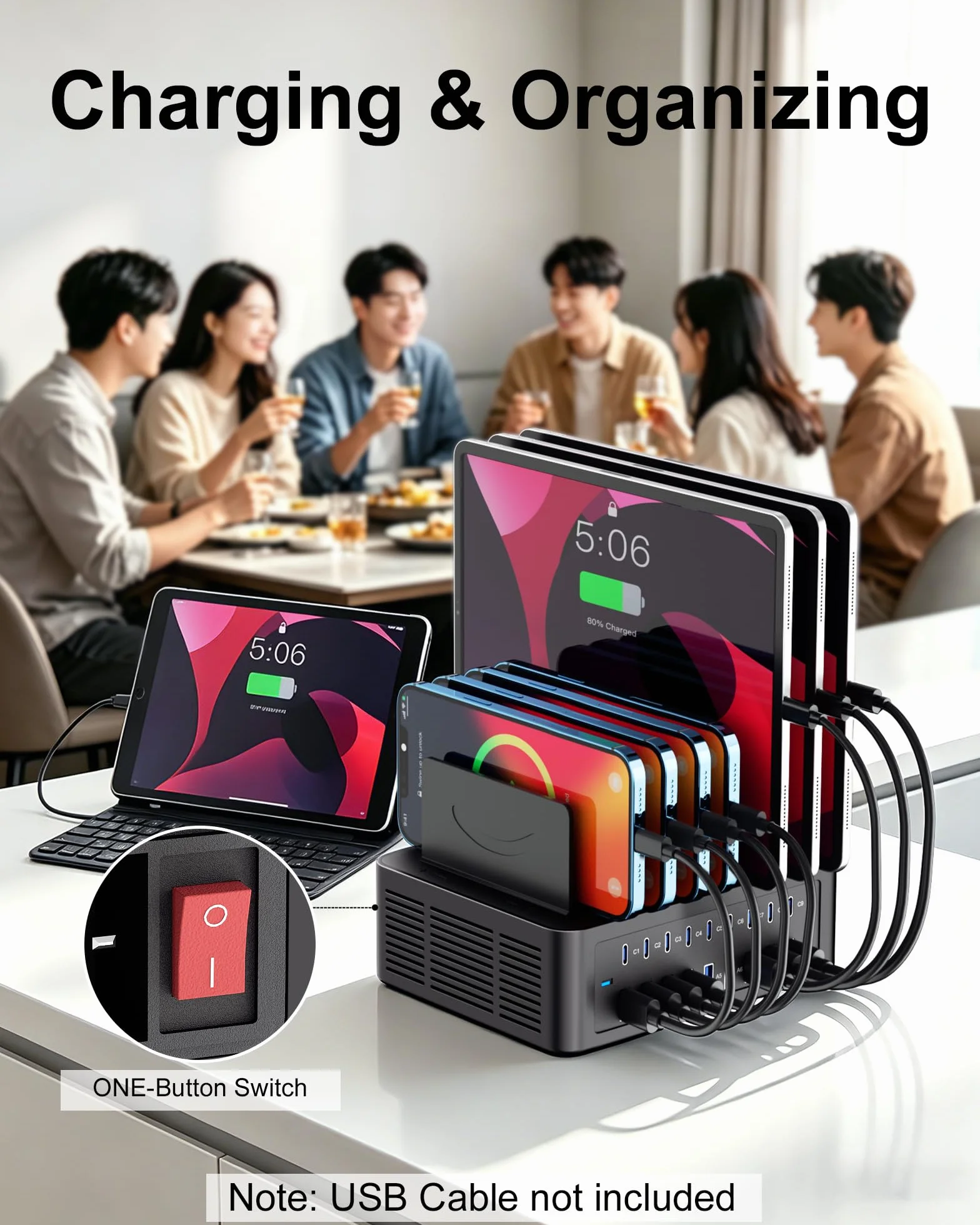 Stacja ładująca 150 W/35 A do wielu urządzeń, 16-portowa stacja ładująca USB C z regulowanymi przegrodami – organizer stacja ładująca do smartfona, iPada, Kindle, tabletu i innych urządzeń