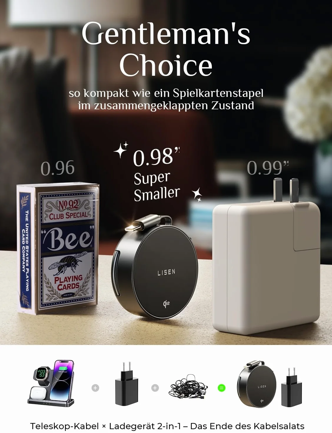 LISEN Magsafe iPhone 15 W, certyfikat Qi2, ładowarka do Apple, 1 m mini zwijany kabel do ładowania do bezprzewodowej ładowarki, stacja ładująca Apple Watch i iPhone 16-12 oraz AirPods (bezpłatna