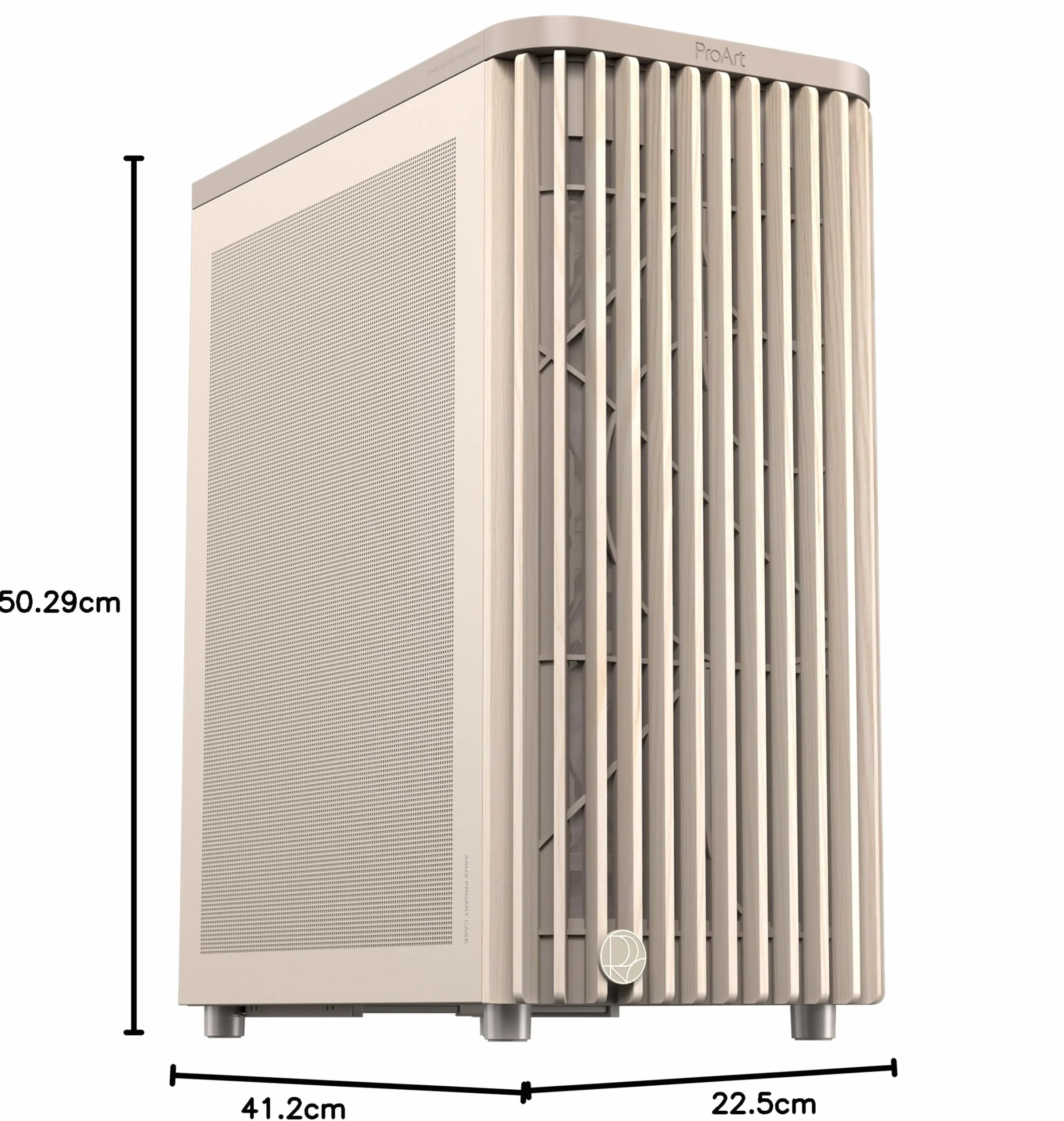 ASUS ProArt PA401 Wood Edition - Obudowa ATX z panelem siatkowym, kompatybilna z procesorem graficznym 314 mm, kompatybilna z chłodnicami 240 mm, dwa wentylatory 160 mm, zdejmowany uchwyt zasilacza