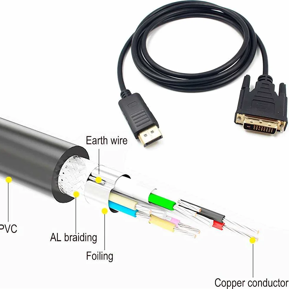 OcioDual Cable DisplayPort a DVI 1,8m Męski Czarny Przetwornik wideo Full HD 1080p do telewizora PC Notebook