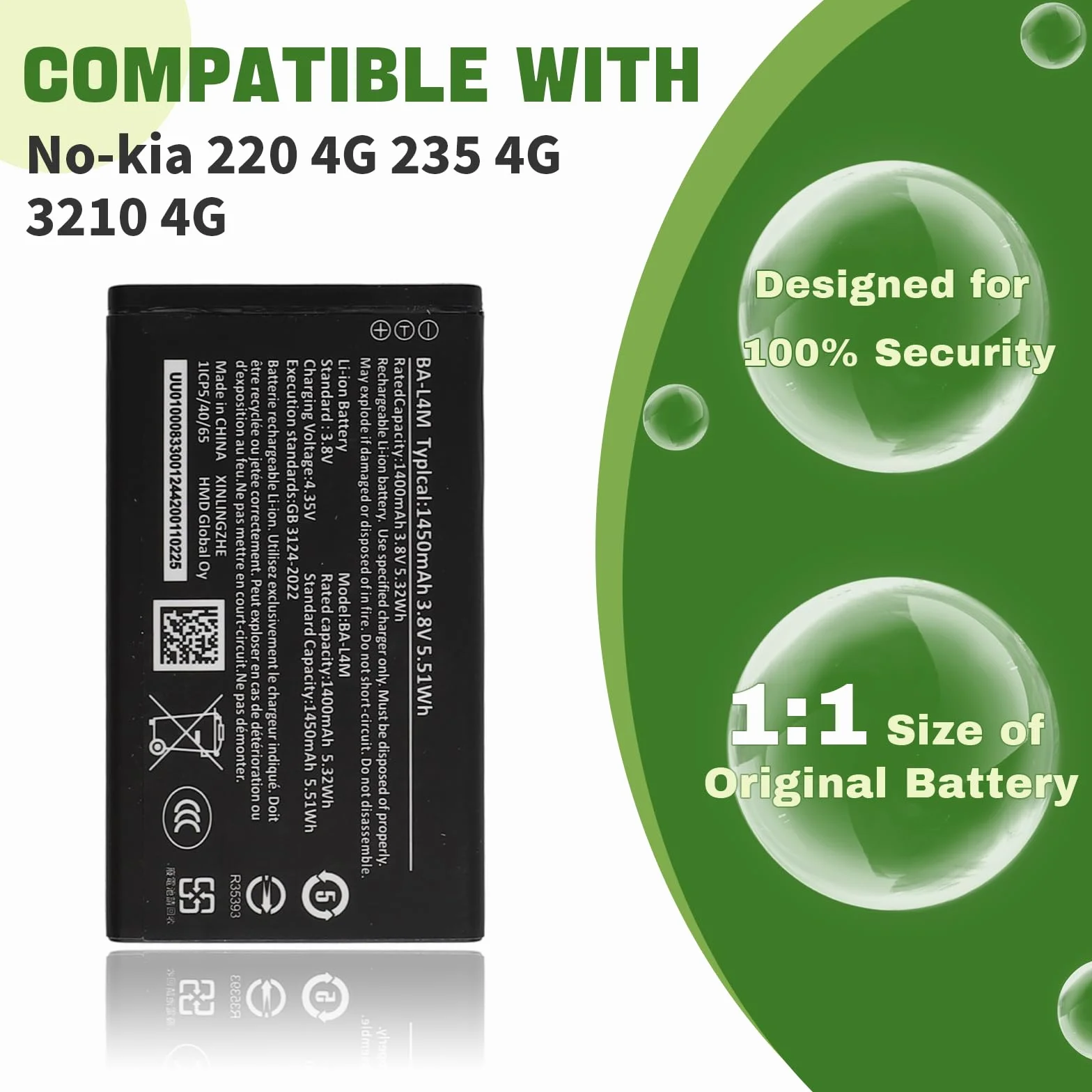 1450 mAh nowy BA-L4M zamiennik akumulatora kompatybilny z Nokia 220 4G 235 4G 3210 4G z zaktualizowanym zestawem narzędzi naprawczych