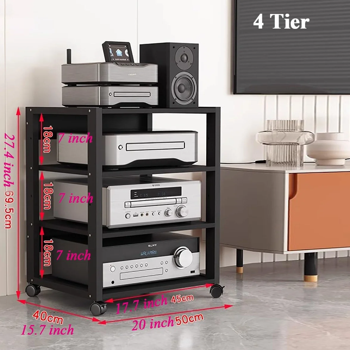 3-poziomowy stojak HiFi na audio i wideo, narożny stojak na multimedia, odbiornik stereo, jednostka do przechowywania do domowego biura, kina, salonu, sprzętu do gier i odtwarzacza CD