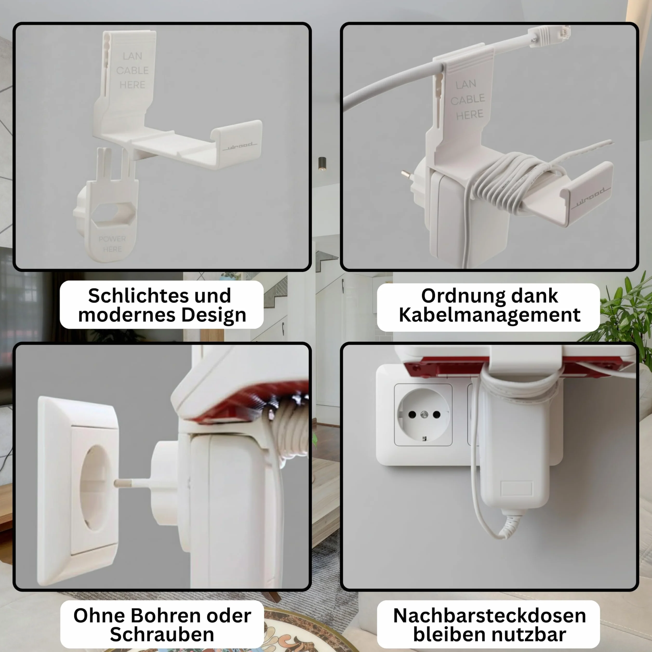 Gniazdo ścienne pasujące do Fritz!Repeater 3000AX & 6000 uchwyt na gniazdko elektryczne z organizerem na kable I do AVM Repeater WLAN wzmacniacz Fritz I uchwyt bez wiercenia