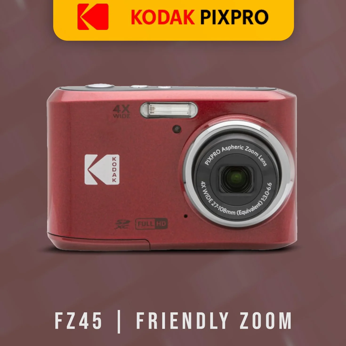 Kodak PIXPRO FZ45 Friendly Zoom aparat cyfrowy (czerwony) zestaw z kartą pamięci 32 GB, organizer podróżny i etui do przechowywania, baterie alkaliczne i czytnik SD (5 sztuk)