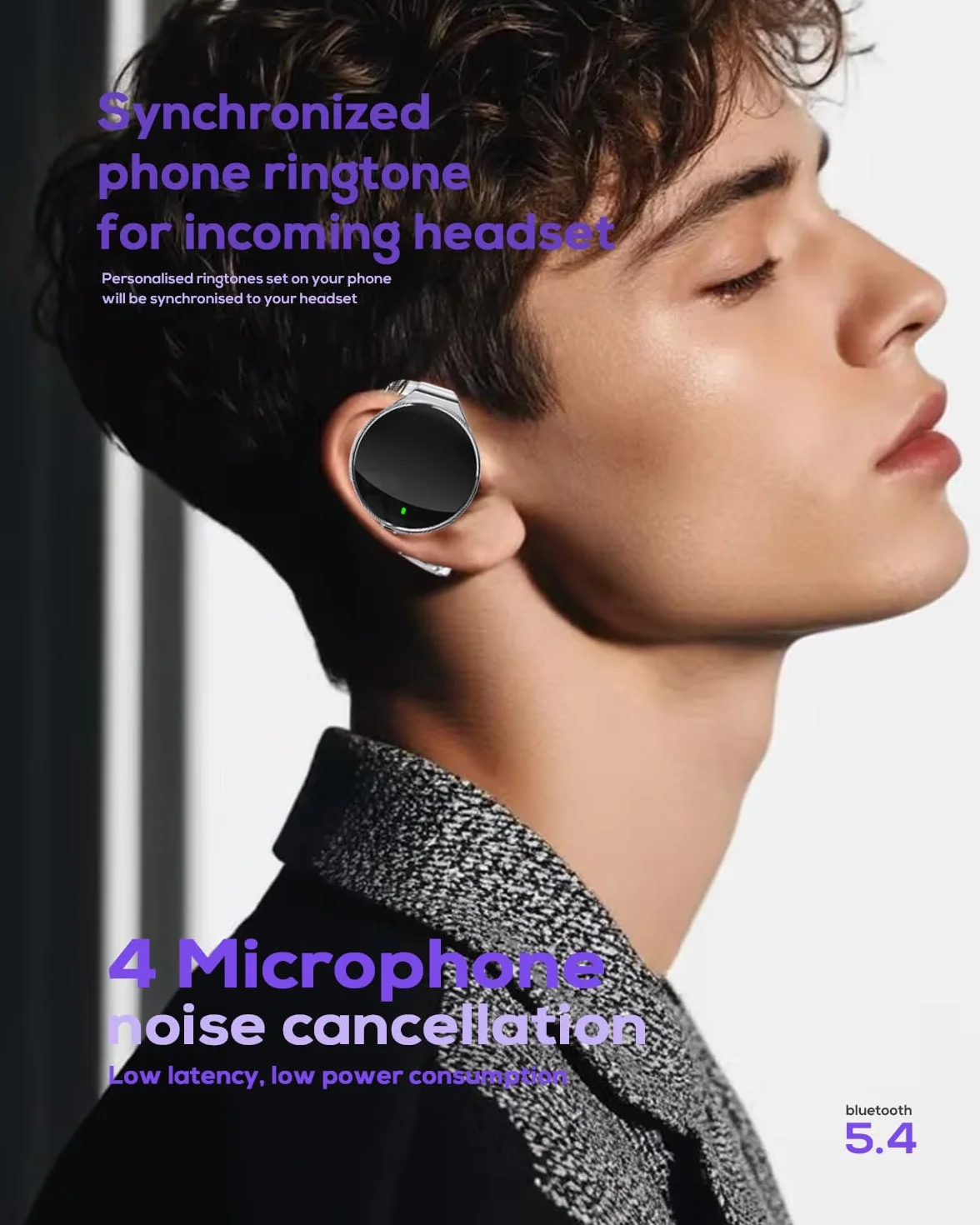 Słuchawki nauszne Bluetooth 5.4, z funkcją Open Ear, bezprzewodowe słuchawki z redukcją szumów, w kształcie kropli wody, sportowy zestaw słuchawkowy Bluetooth z 4 mikrofonami, wygodne dopasowanie