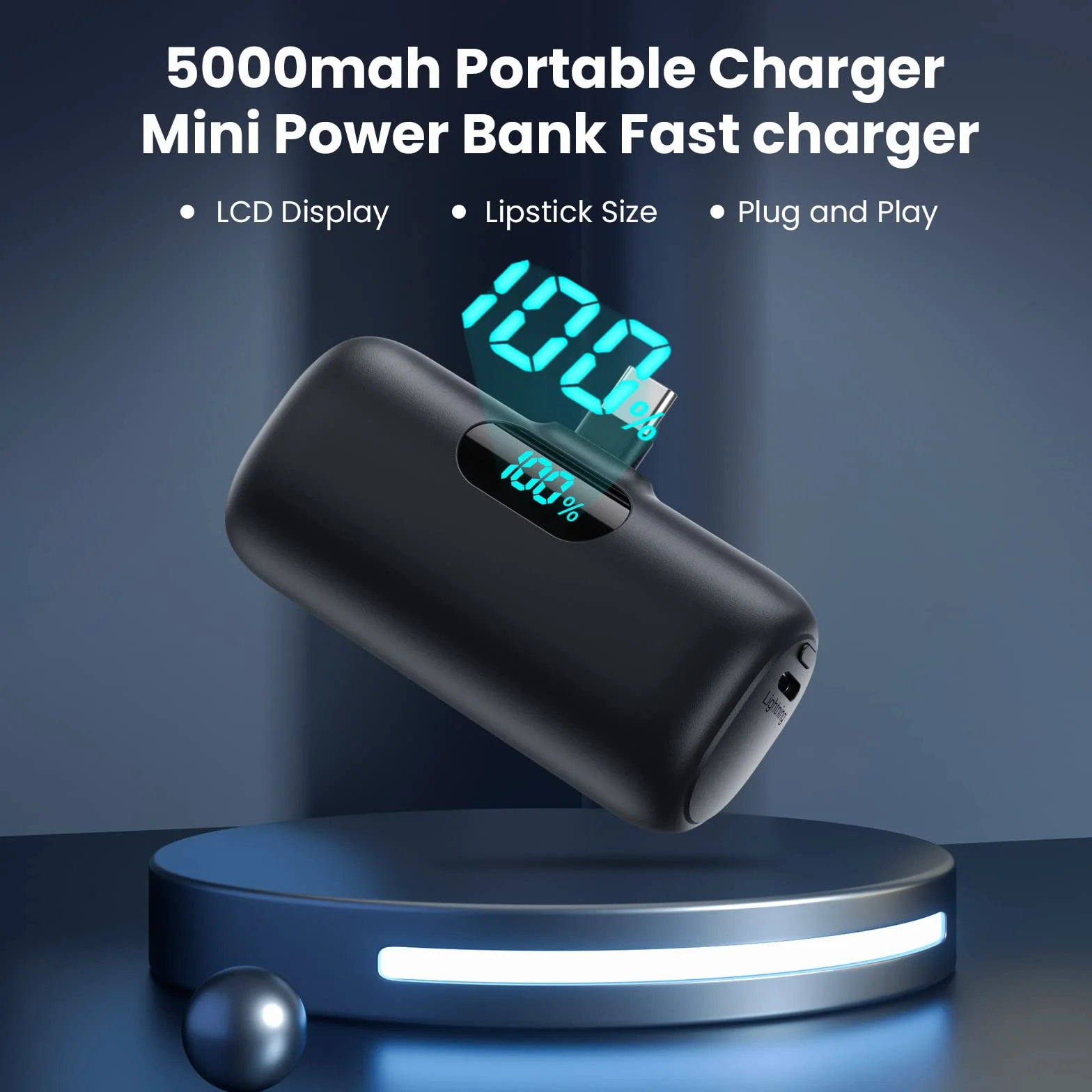 Mini Power Bank USB C 5000 mAh, powerbank, mały, ale mocny, 20 W, PD 3.0, szybkie ładowanie, przenośny, zewnętrzny akumulator z wyświetlaczem LED, kompatybilny z iPhone 17/16/15, Samsung S25/24 itp