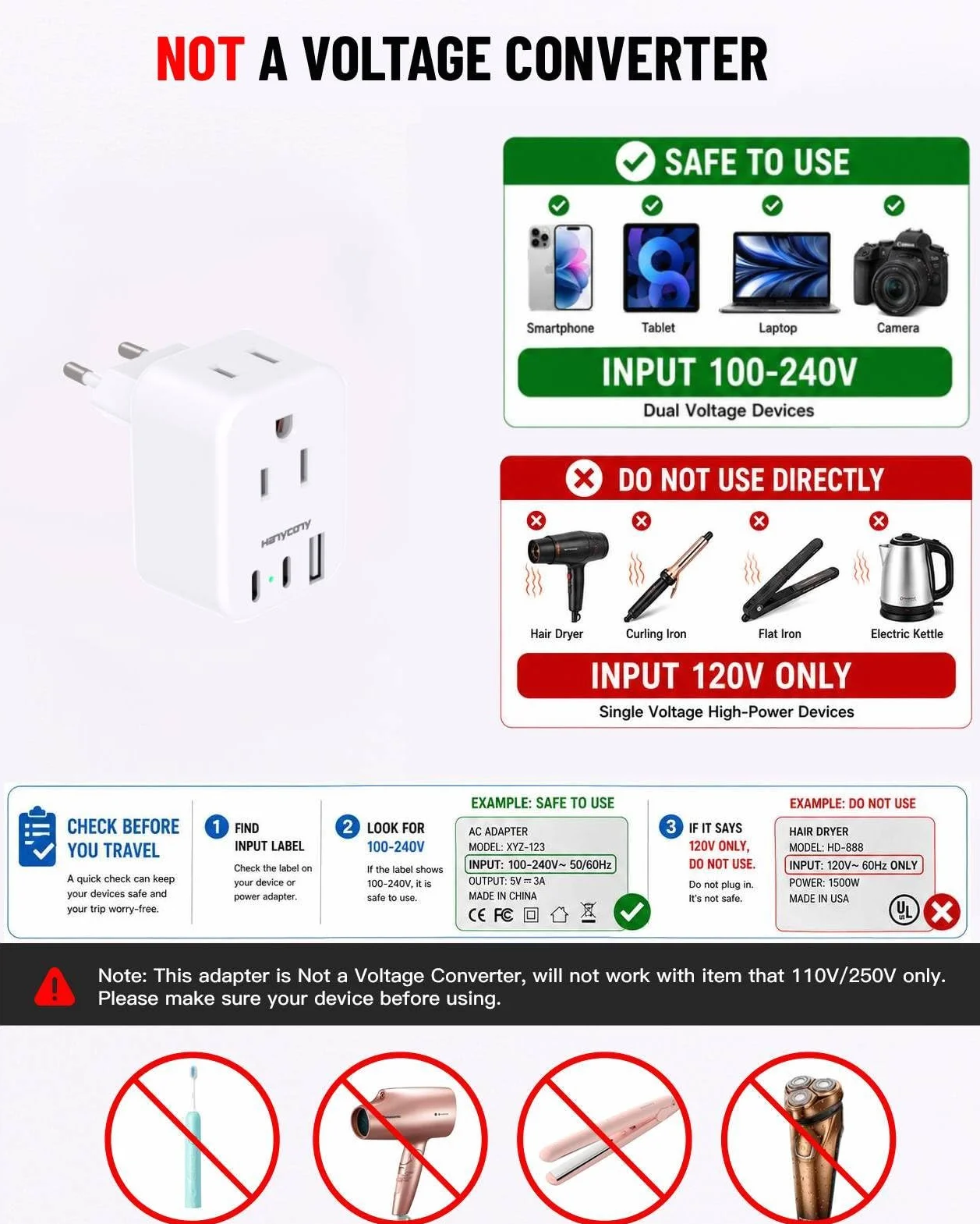 European Travel Plug Adapter USB C, International Plug Adapter, US to Europe Plug Adapter with 2 Outlets 3 USB Ports(2 USB C), Type C Power Adapter to Italy Spain France Portugal Iceland Germany