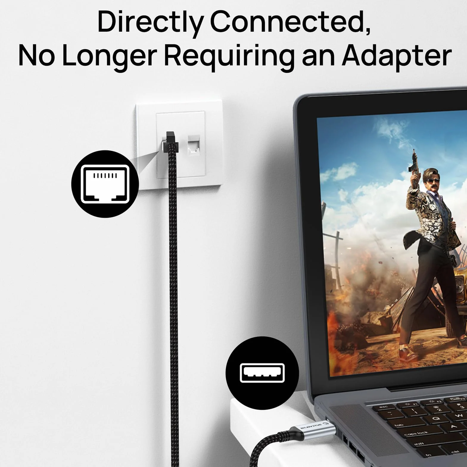 Kabel USB-C do Ethernetu 5m, Typ 3.0 A Męski do RJ45 Męski Kabel Nylonowy, Bezpośrednie Podłączenie Gigabit, Kompatybilny z Laptopem, Stacjonarnym, Przełącznikiem, Windows10, Windows11
