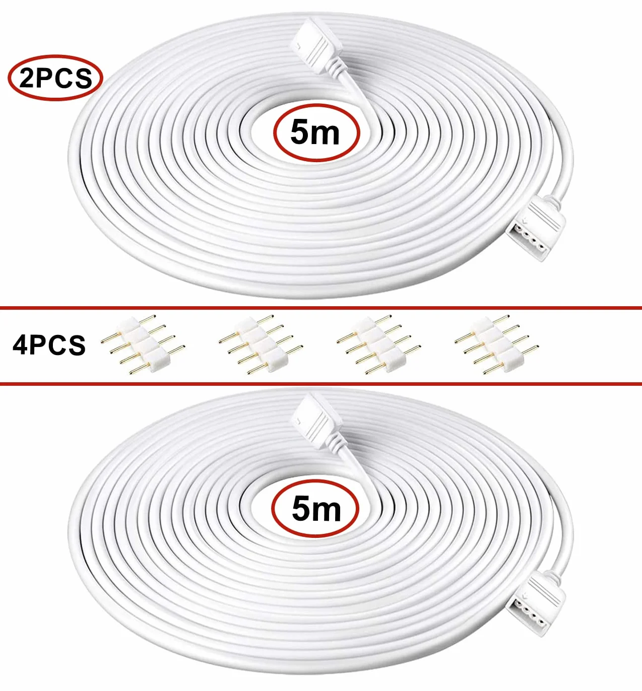 HUAZIZ Przedłużacz 5 m RGB LED, 4-Pinowy Kabel Przedłużający Do Taśm LED RGB (Biały)