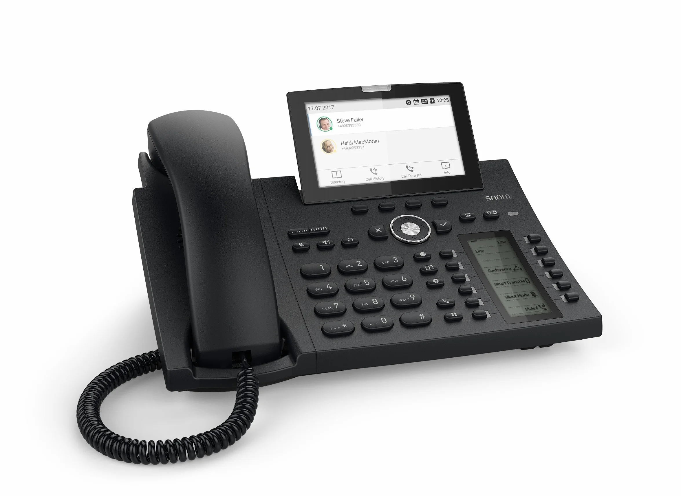 Snom Telefon biurkowy D385 IP, kolor + SmartScreen, 12 tożsamości SIP, przełącznik hakowy z czujnikiem, Bluetooth, USB, 48 kluczy samoopisujących (12 fizycznych), czarny, 0004340