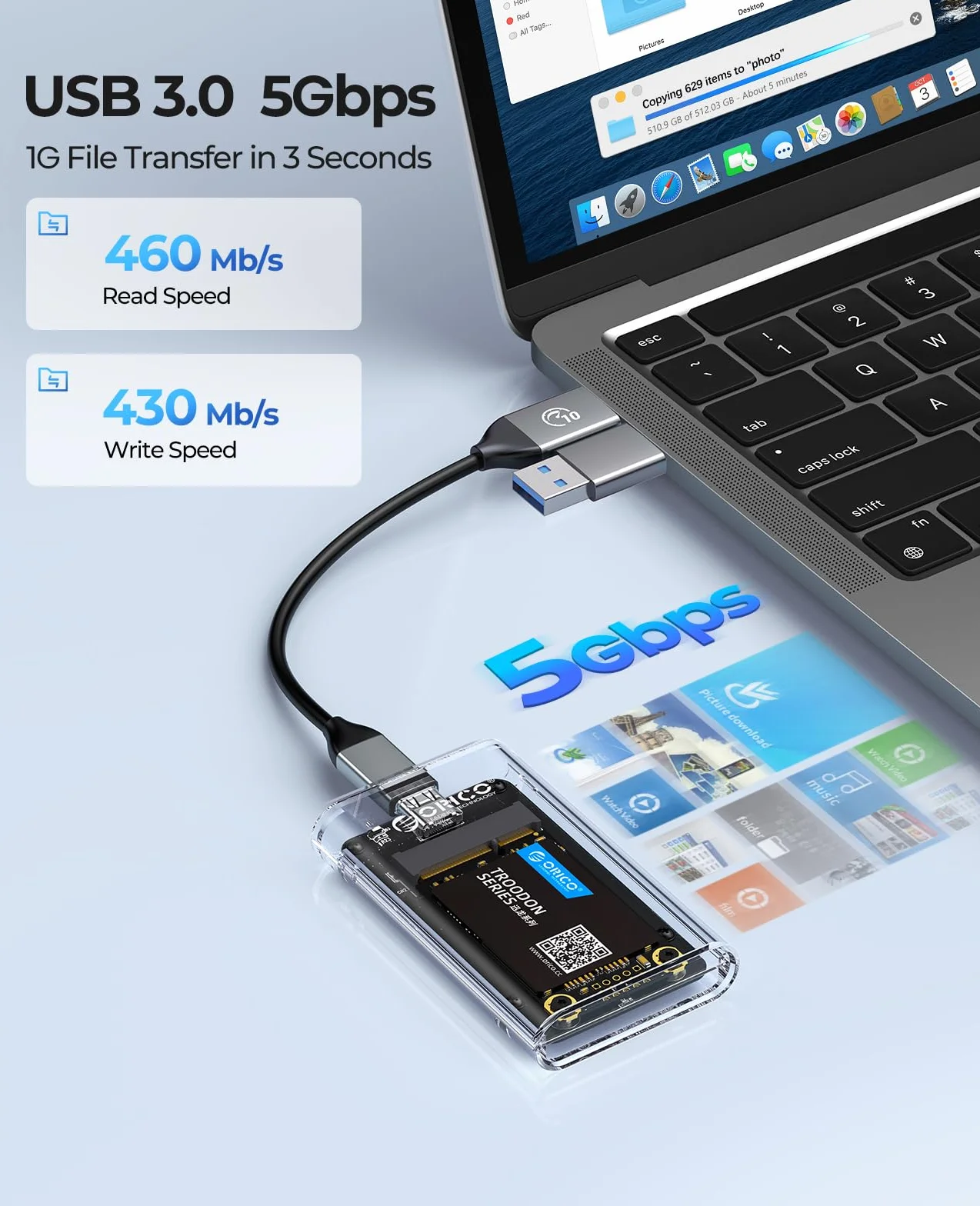 ORICO mSATA SSD adapter USB 3.0 5 Gbit/s beznarzędziowa obudowa 2 TB Max-TC10