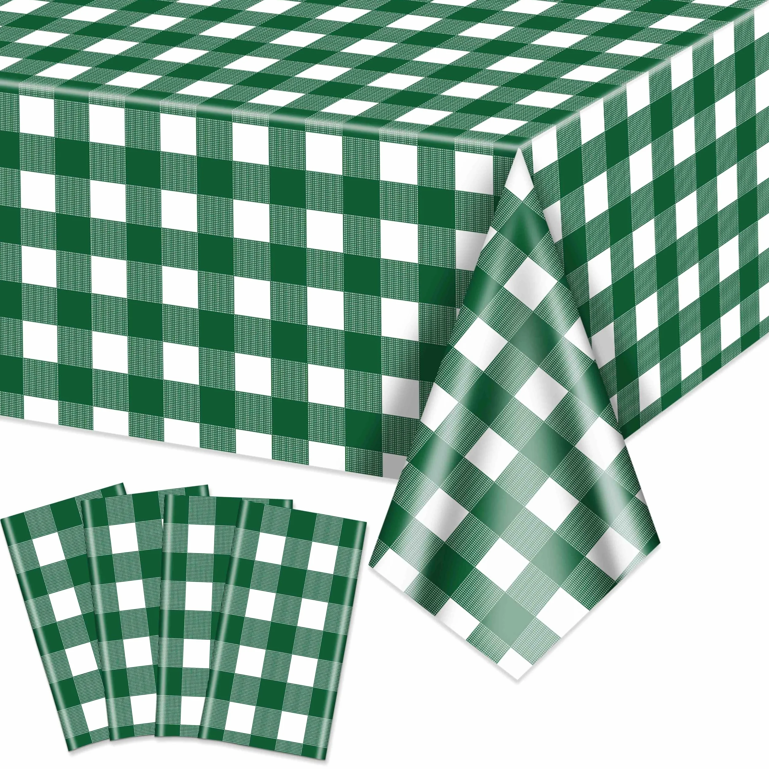 Zielone obrusy w kratkę, zielone i białe obrusy w kratkę, 214 x 130 cm, prostokątne wodoodporne pokrowce na stół piknikowy, na przyjęcie urodzinowe, święta, artykuły outdoorowe, 4 szt