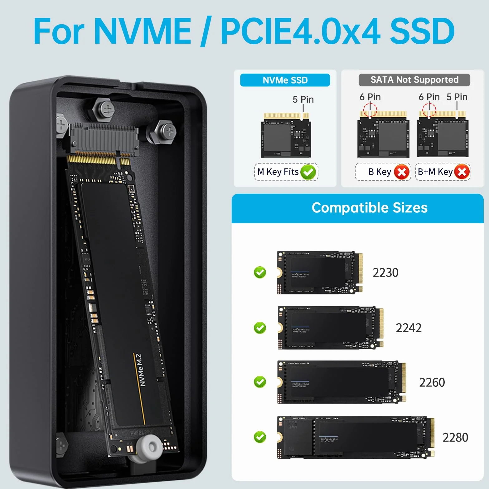 SSK Obudowa NVMe 40 Gb/s, Dysk SSD M.2 NVMe USB4 Adapter z LED, Obsługuje 2280/2260/2242/2230 SSD
