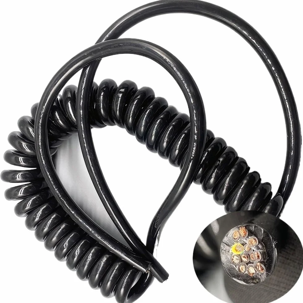 Sprężynowy kabel spiralny, Drut sprężynowy 12 rdzeni 1,5 kwadratowy sprężynowy drut teleskopowy Kabel PU Mechaniczny elektryczny kabel połączeniowy Zwijana cewka