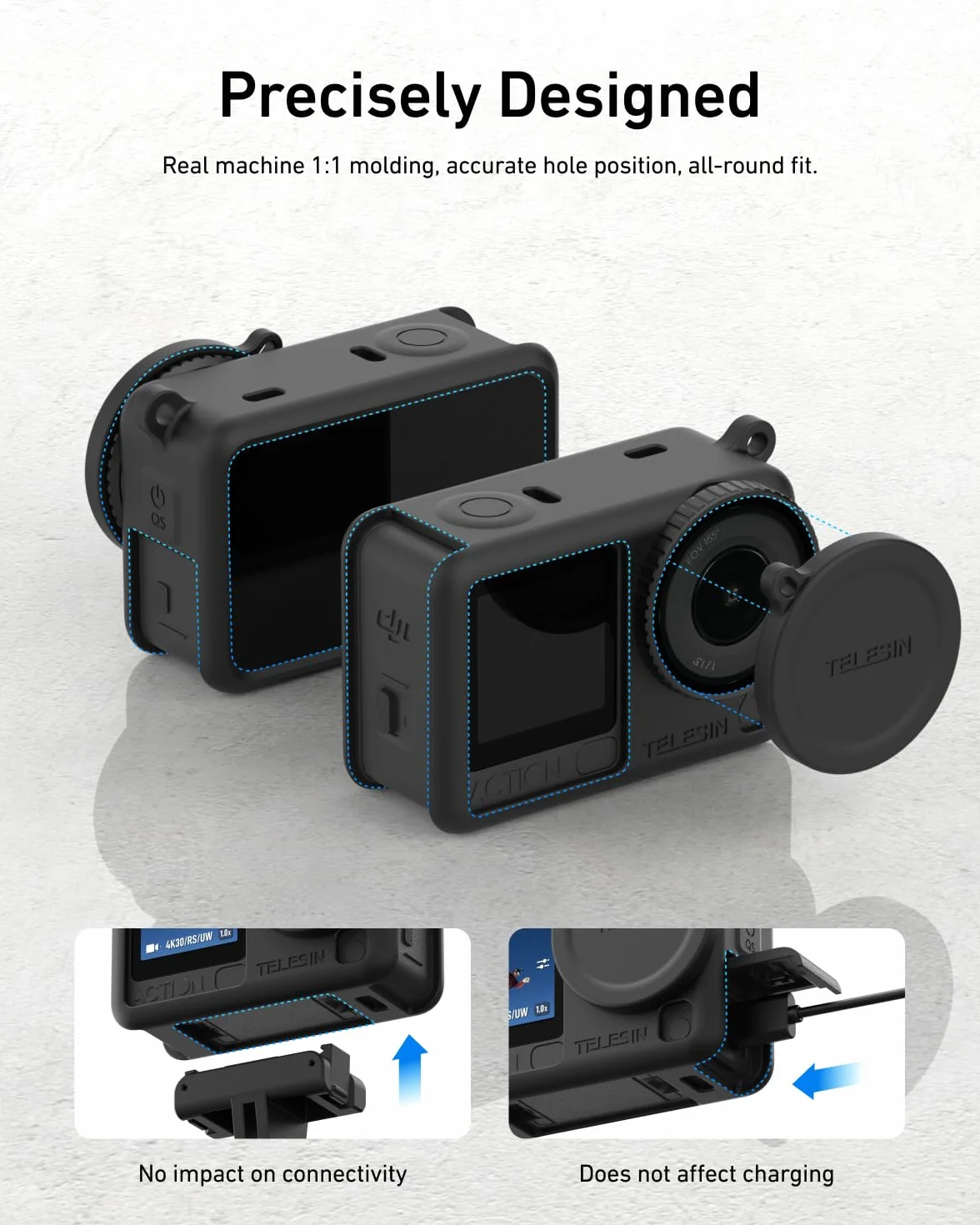 TELESIN Silikonowe etui ochronne do DJI Osmo Action 6 z osłoną obiektywu i smyczą, odporne na uderzenia, zarysowania, zmywalne, antypoślizgowe, pyłoszczelne, ochrona aparatu, akcesoria Action 6