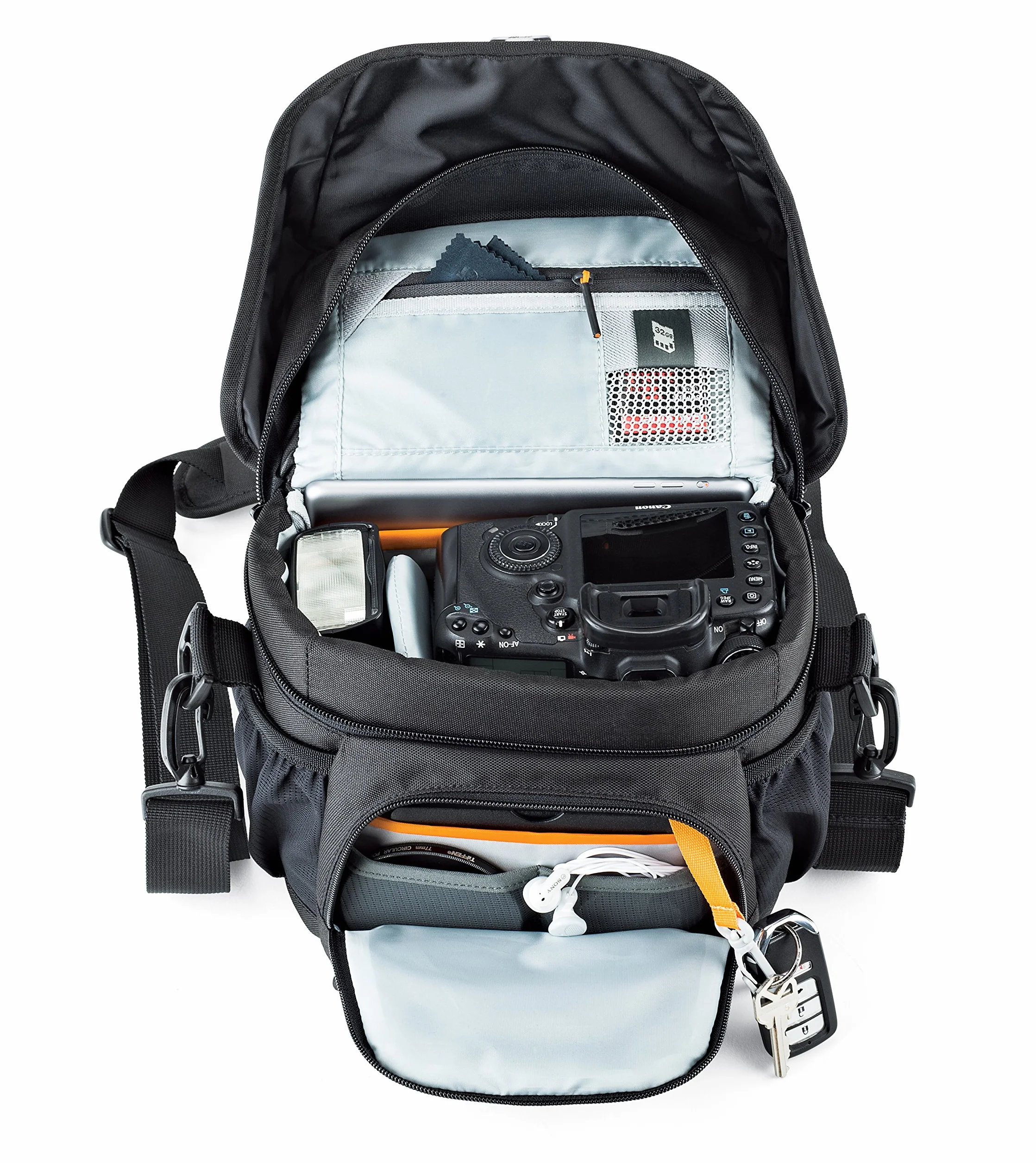Lowepro Torba na aparat Nova 160 AW II, przenośna, pasuje na lustrzankę cyfrową z obiektywem 17–85 mm, z kompaktowym dronem, 1–2 dodatkowymi obiektywami, lampą błyskową, można ją dopasować, czarna