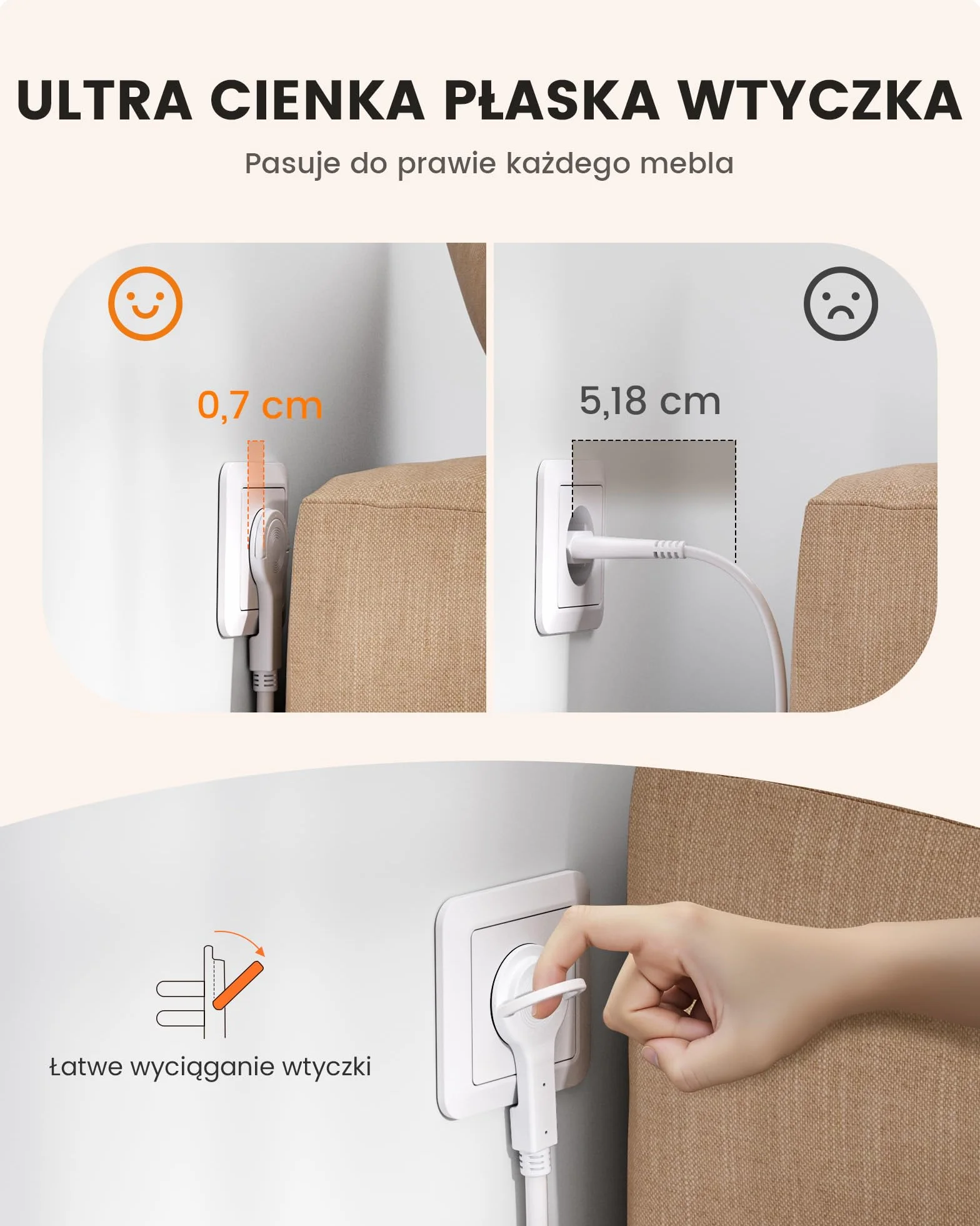 LENCENT 10 Metry Listwa Zasilająca z Płaską Wtyczką, 4 Przegrody 8 w 1 | Listwa Zasilająca z 3 Gniazdami USB A + 1 Gniazdkiem Typu C, Adapter z Przełącznikiem 10 M Kable, Wtyczka Domowa, Typu C/E/F