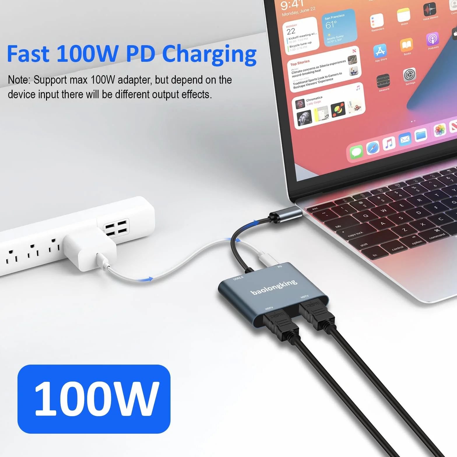 Adapter USB C na Dual HDMI Hub 4 w 1 HDMI do 2 monitorów