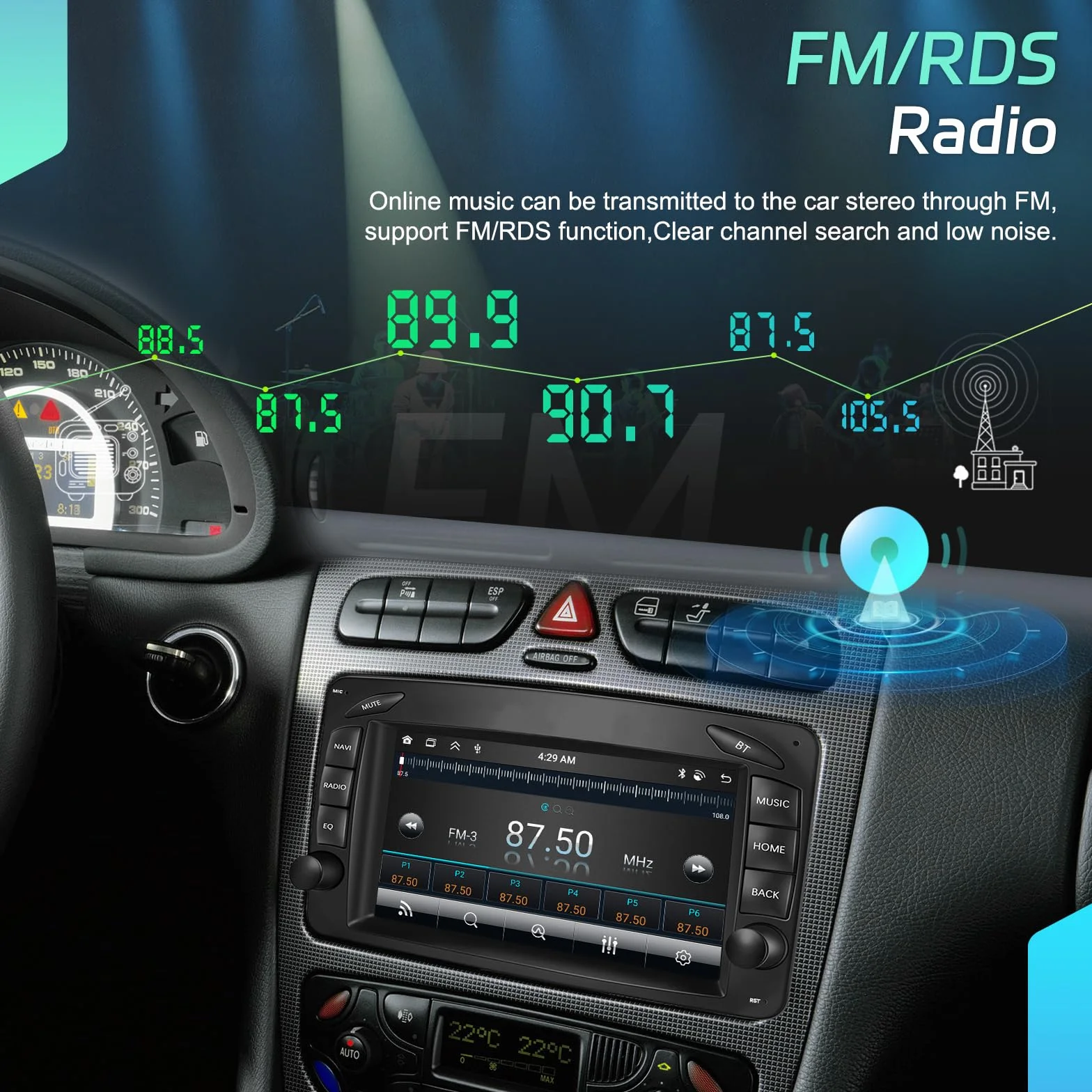 6 GB + 128 GB bezprzewodowy CarPlay dla Mercedesów W203 (2000–2005) i W209 (1998–2004) – odtwarzacz Android 15.0 7 cali z GPS kamerą cofania podzielonym ekranem WiFi i Bluetooth 5.0