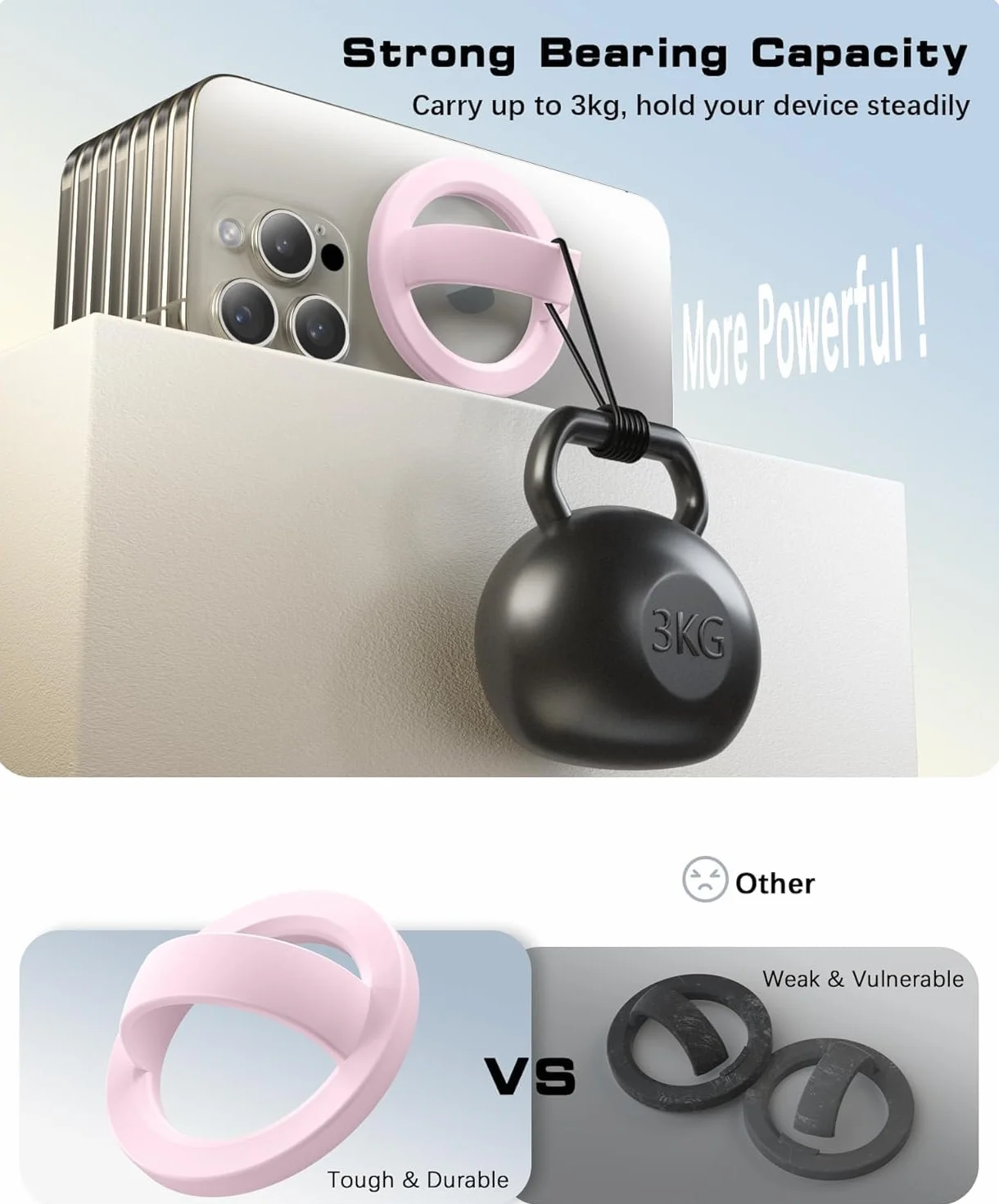 NEO+ Magnetyczny uchwyt na telefon kompatybilny z MagSafe, uchwyt na telefon kompatybilny z iPhone'ami i dowolnymi etui na telefony. Fioletowy silikon.