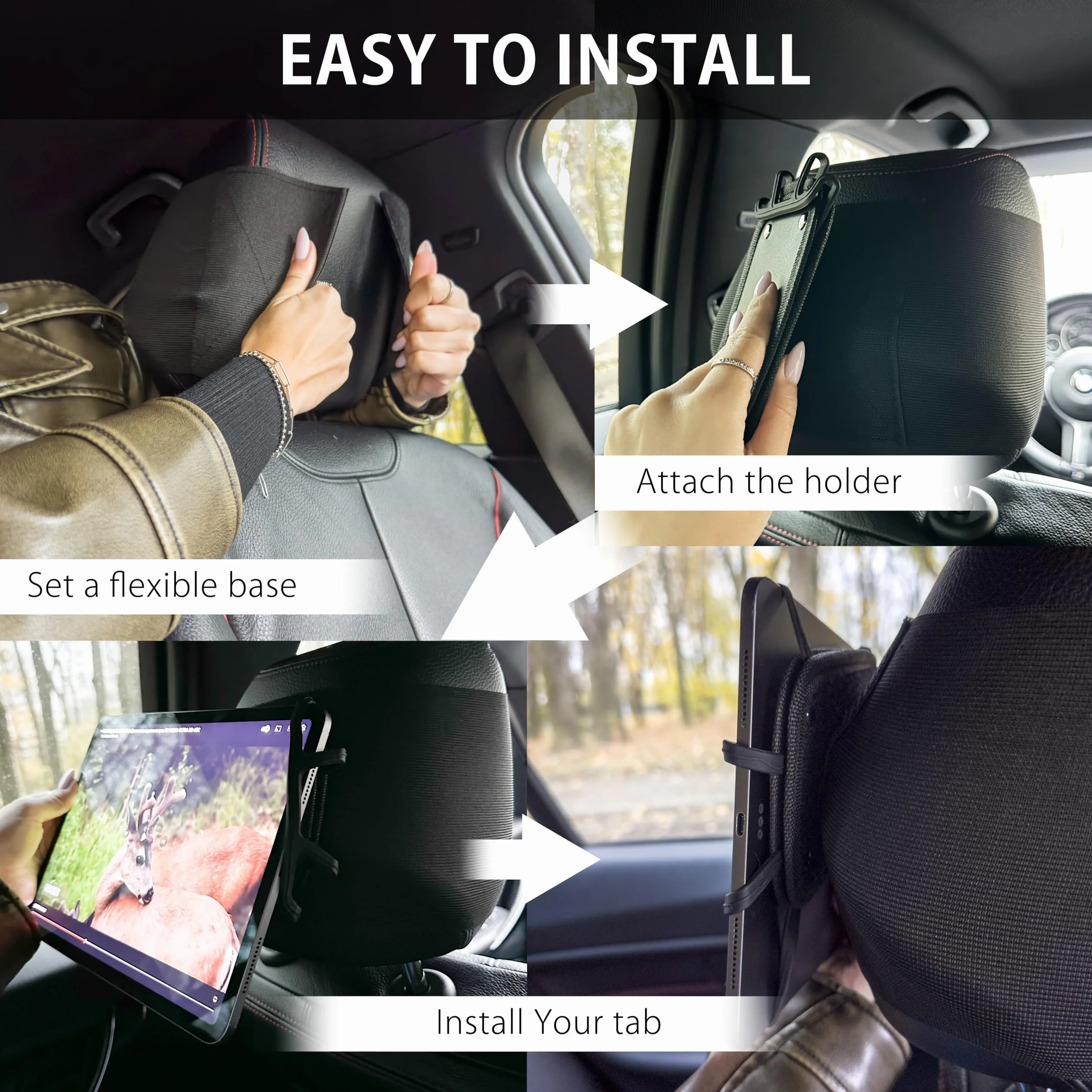 MyGadget Uchwyt na zagłówek do tabletu – uniwersalne zastosowanie do tabletów o przekątnej 7-11 cali – uchwyt na tylne siedzenie m.in. iPad I Kindle Fire – czarny