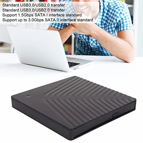 Zewnętrzne Pudełko na Napęd, Zdejmowana Obudowa Zewnętrznego Napędu Optycznego, Obudowa Napędu Optycznego Laptopa USB3.0/USB2.0 5Gbps, do Napędu DVD RW SATA 12.7mm/9.5mm