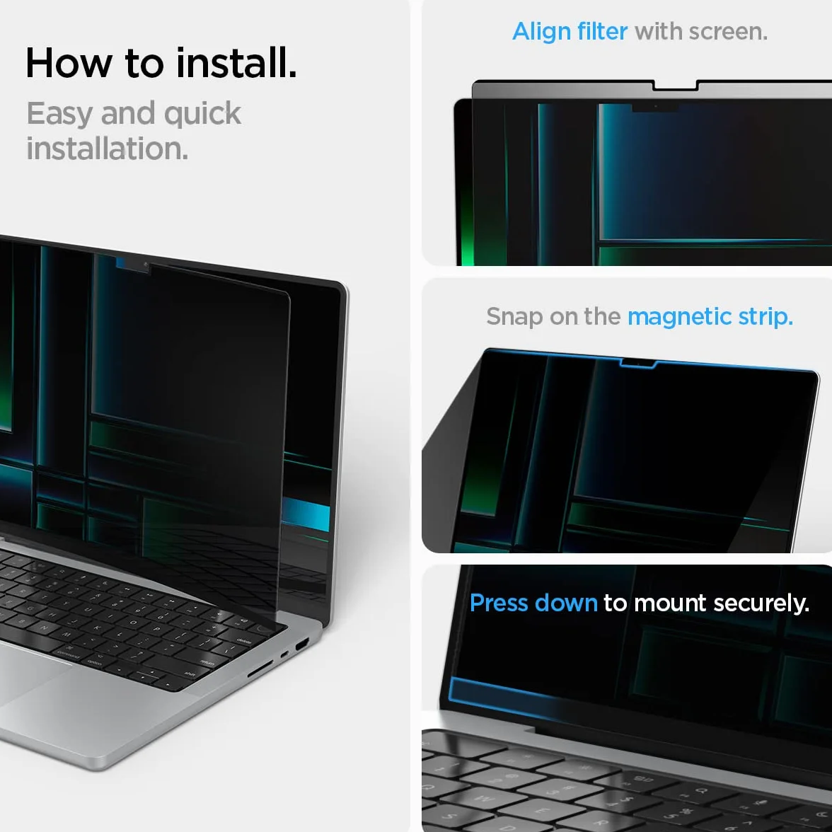 Spigen SafeView Magnetyczny filtr prywatności do MacBook Pro 14 cali (od 2021, M3 / M3 Pro / M3 Max / M2 Pro / M2 Max / M1 Pro / M1 Max), filtr prywatności, ochrona przed odciskami palców