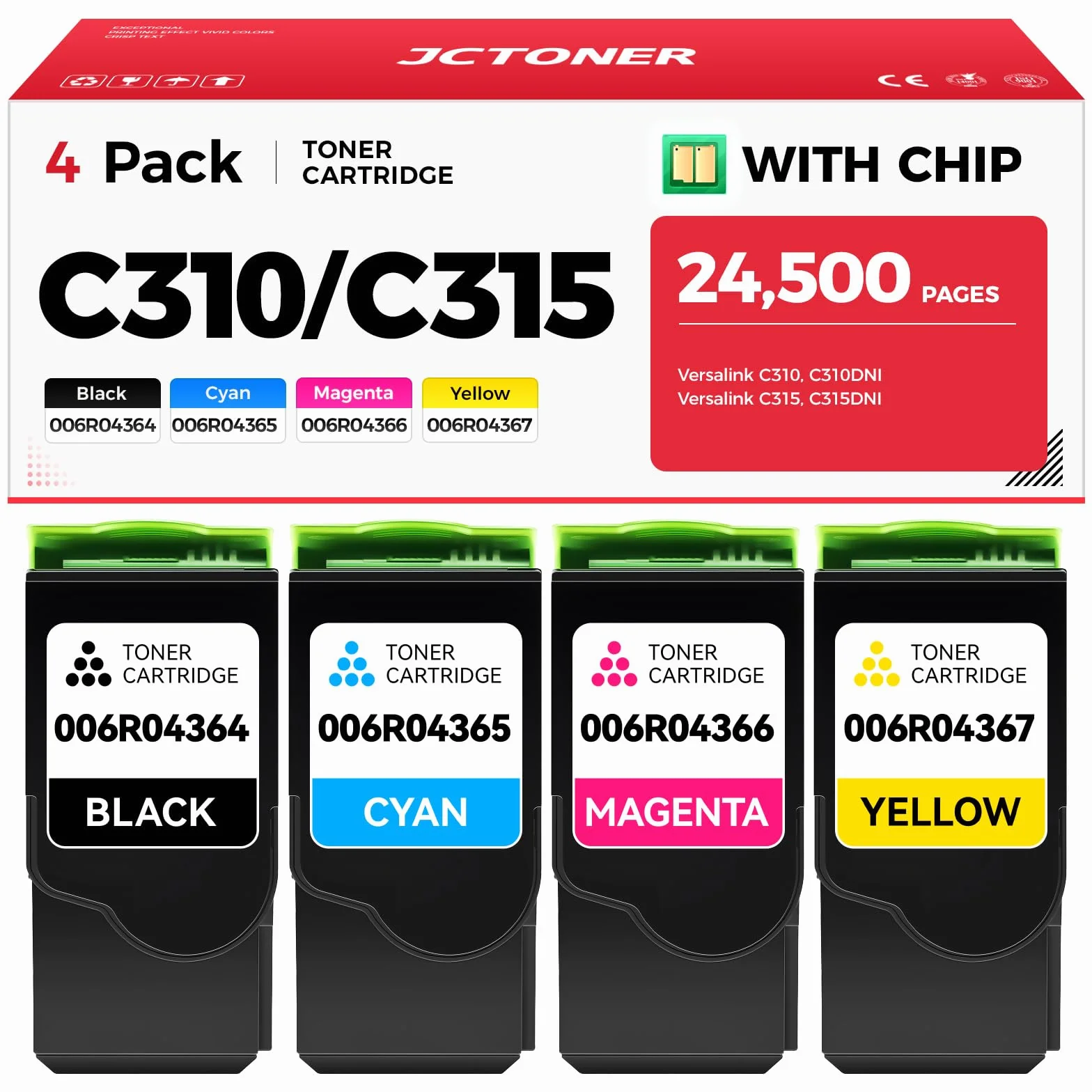 C310 C315 zestaw kaset z tonerem o wysokiej wydajności 4-pak zamiennik dla Xerox 006R04364 006R04365 006R04366 006R04367 kompatybilny z drukarką kolorową Xerox C310 C310DNI C315 C315DNI (czarny Cyjan