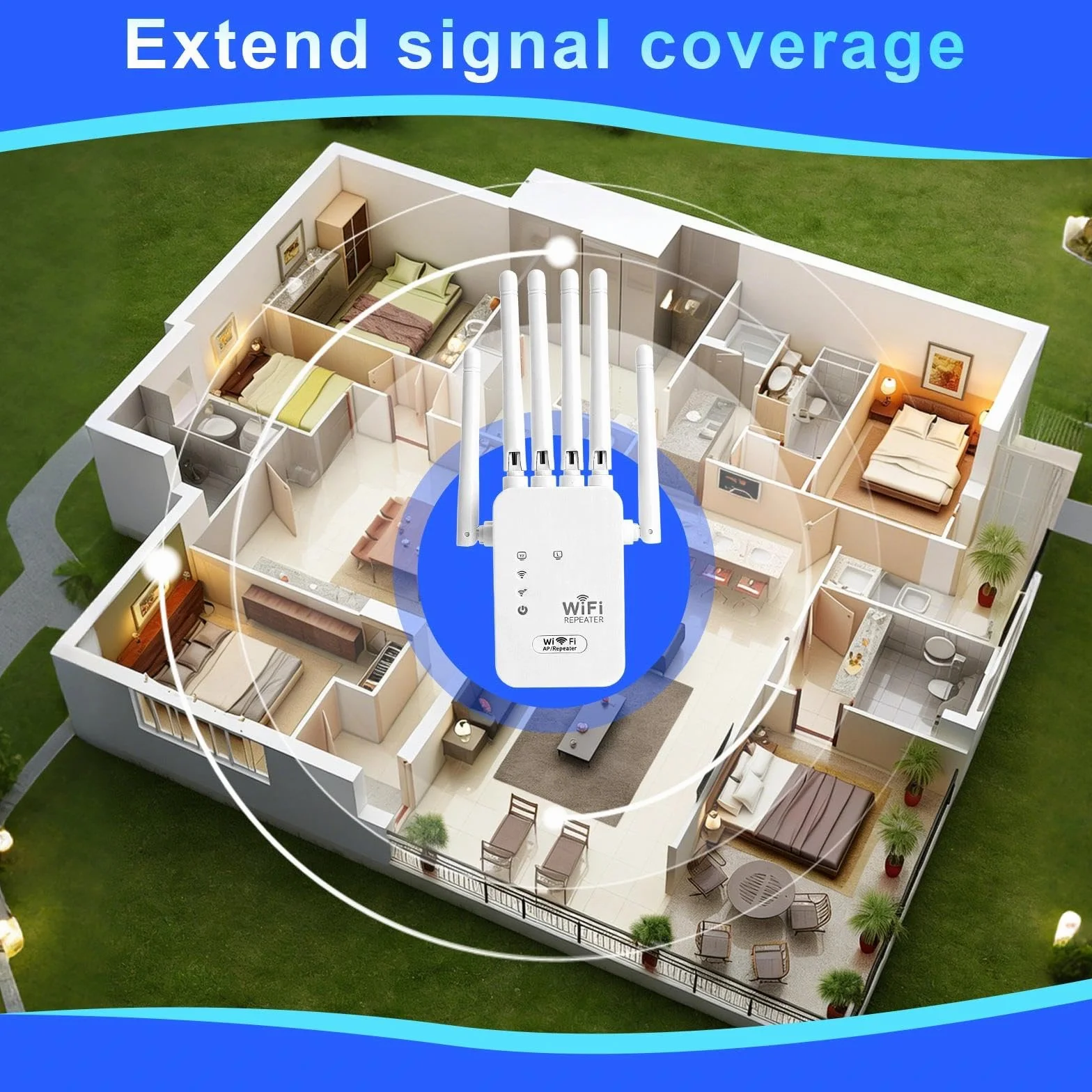 Wzmacniacz WLAN Repeater, wzmacniacz WiFi 300 Mbps, wzmacniacz WiFi z 6 antenami, łatwa konfiguracja, przedłużacz zasięgu WiFi z portem LAN/WAN, kompatybilny ze wszystkimi routerami WLAN