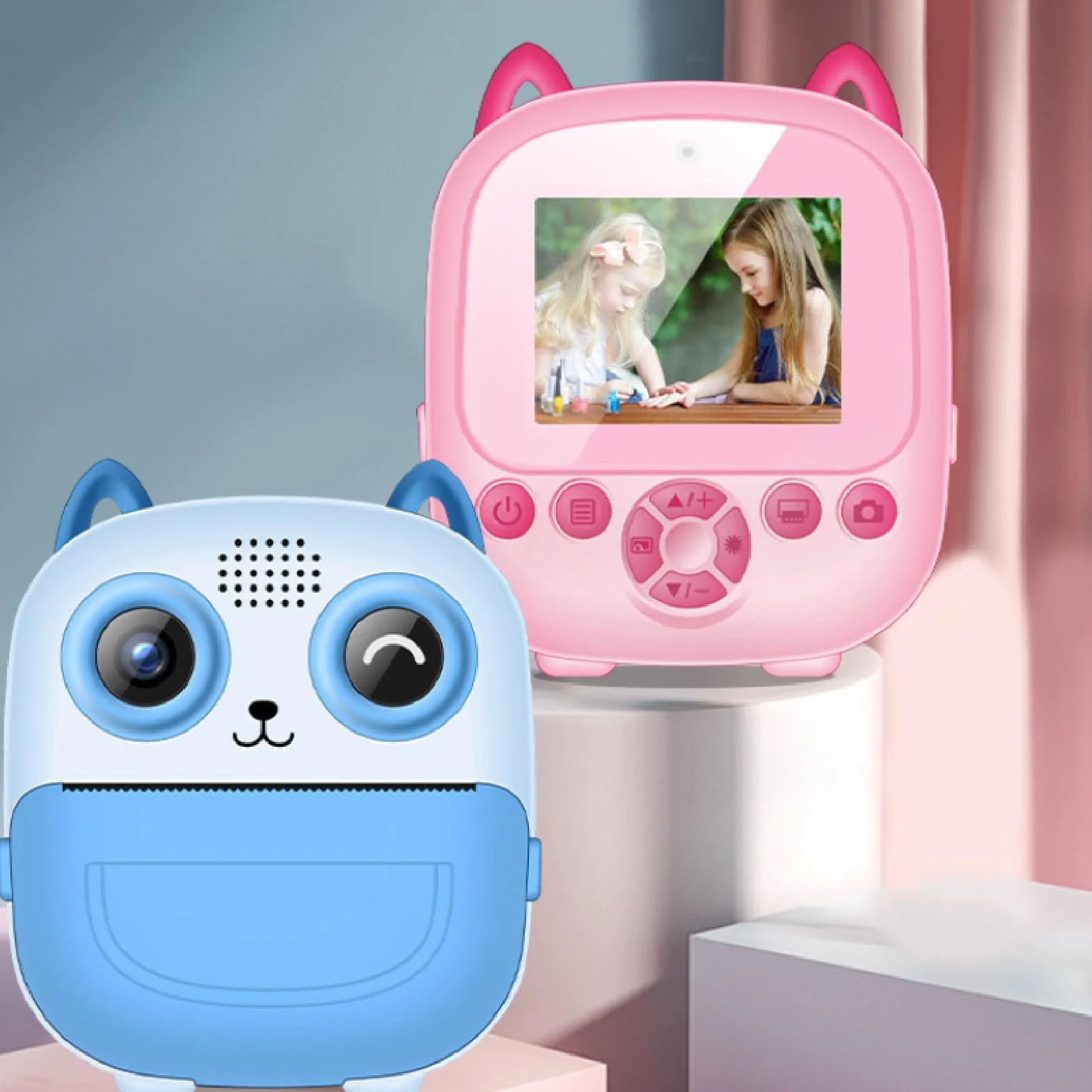 Instant Print Camera, 48MP 1080p Termiczny Druk Bez Atramentu, Przenośne Prezenty Aparatu Cyfrowego dla Dziewcząt Chłopców (BLUE)