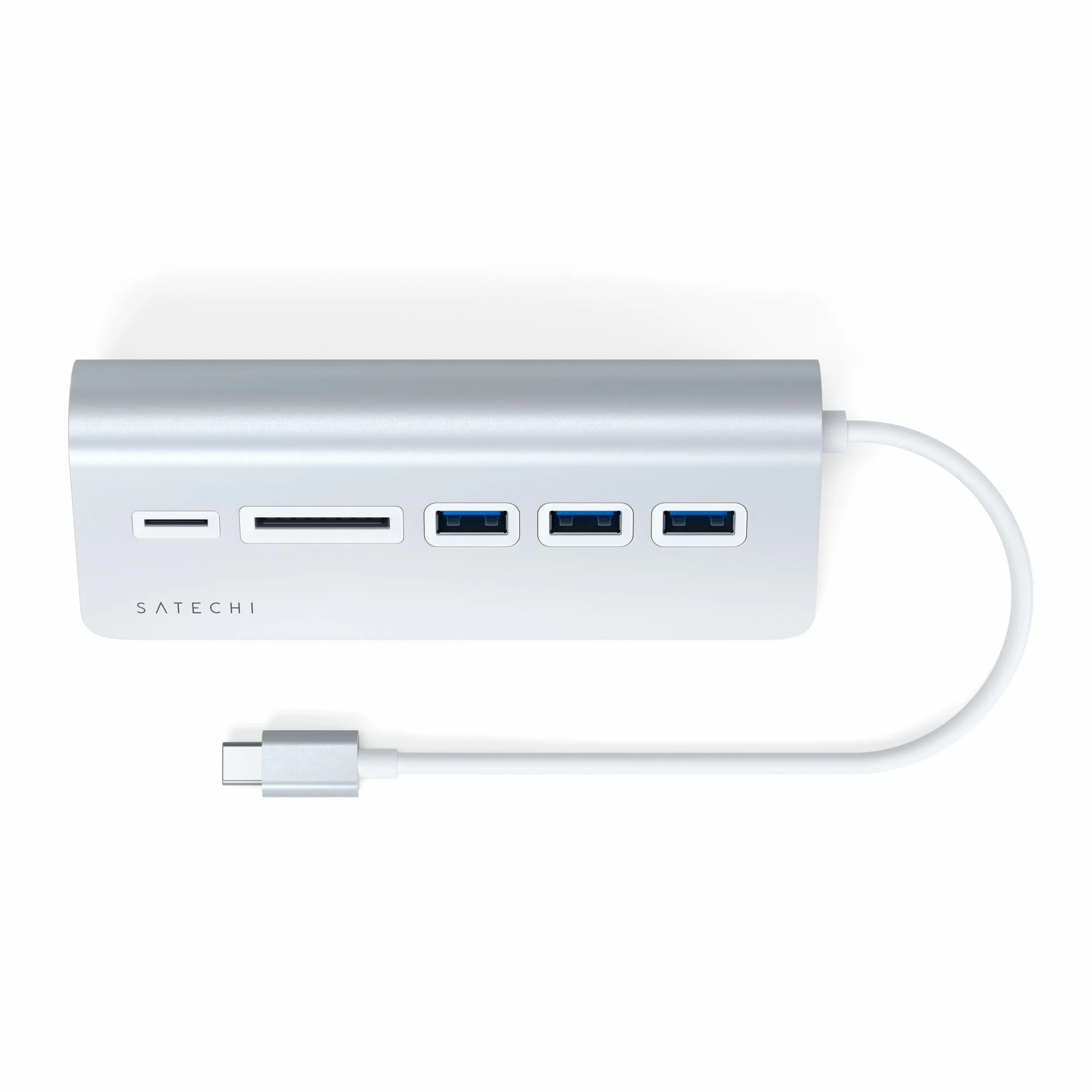 SATECHI biurkowy hub USB-C 5 w 1, 5 Gb/s, srebrny | 3 porty USB-A 5 Gb/s, USB-C i czytniki kart SD/microSD; bez funkcji ładowania; zgodność z MacBookiem Air/Pro/Neo