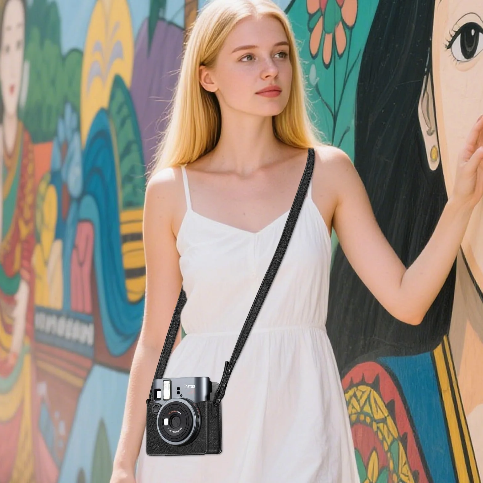 FINTIE Etui ochronne do Fujifilm Instax Mini 41 aparat natychmiastowy – wysokiej jakości wegańska skóra pokrowiec ze zdejmowanym regulowanym paskiem, Vintage czarny, torba na aparat fujifilm