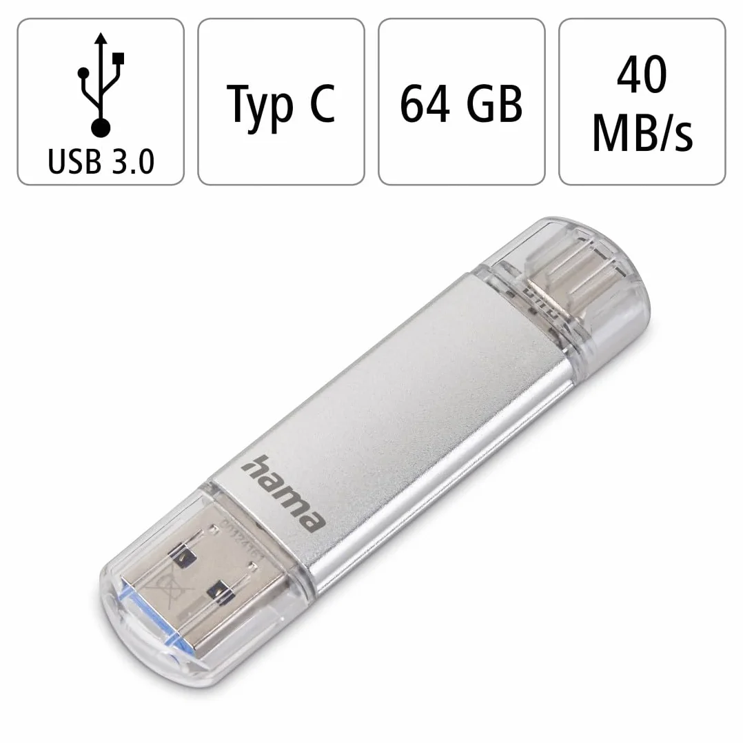 Hama C-Latea Pamięć USB C USB A 64 GB 40 MB/s Pendrive Srebrny