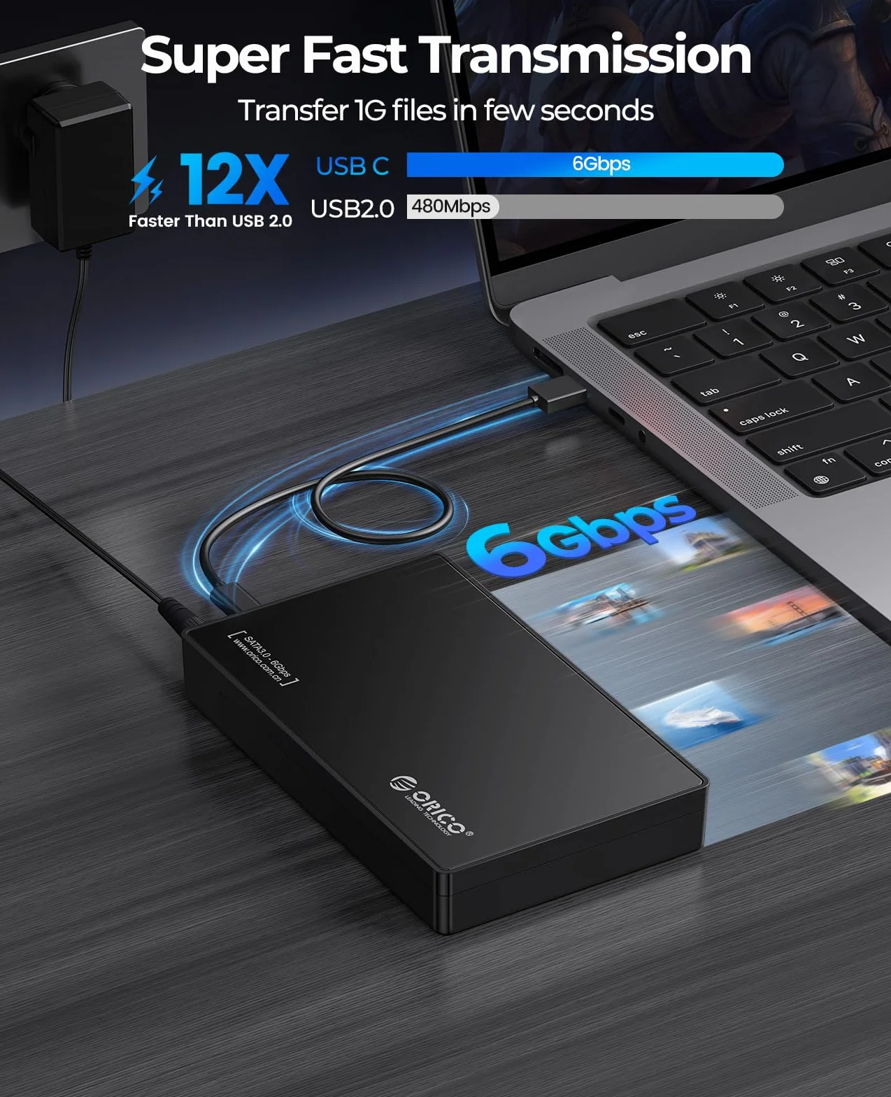 ORICO Zewnętrzna obudowa dysku twardego 3,5 cala SATA III do USB 3.1 typ C do instalacji HDD Obsługa dysków UASP i 16 TB - czarna