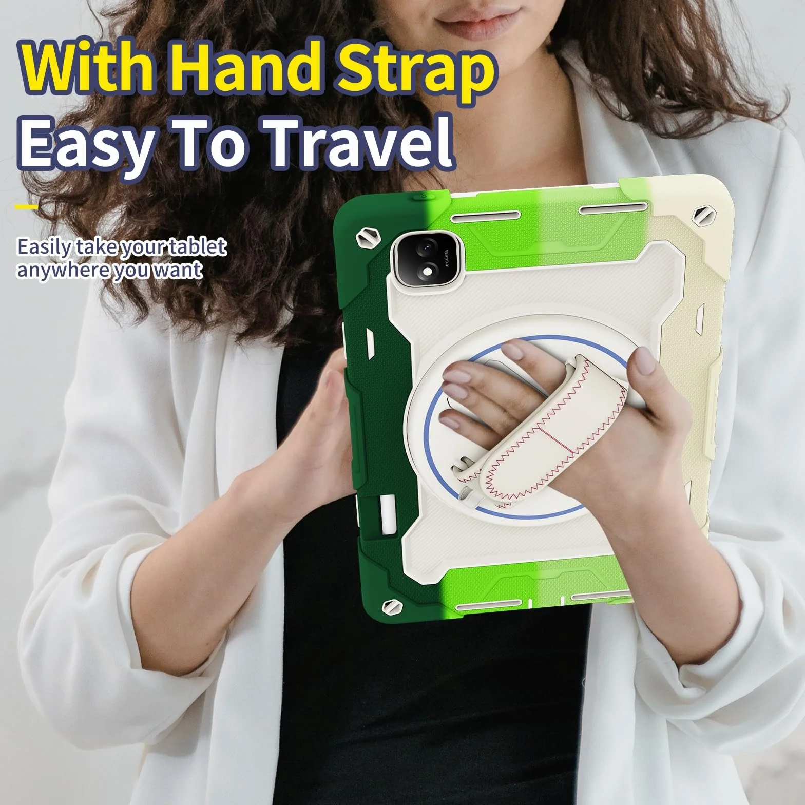 Odporne na wstrząsy etui do Honor Pad GT Pro 31.2 cm / MagicPad 2 31.2 cm, etui dla dzieci, etui z TPU, podpórka, wytrzymały pokrowiec ochronny z paskiem na rękę (zielony)