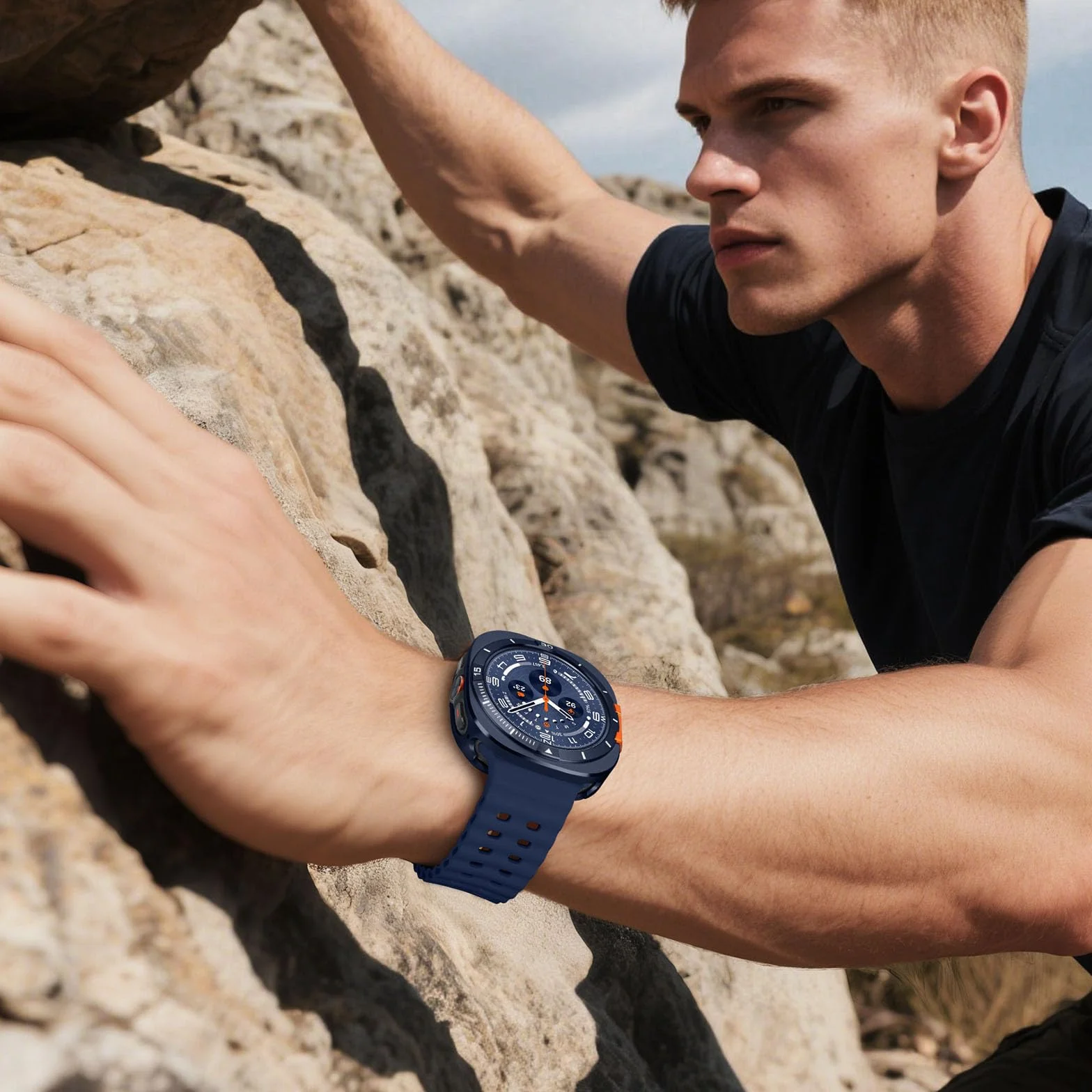 Wytrzymały metalowy futerał kompatybilny z Samsung Galaxy Watch Ultra (2025/2024) 47 mm, metalowa obudowa ochronna z tylną klapką do Galaxy Watch 7/8 Ultra, niebieski/biały