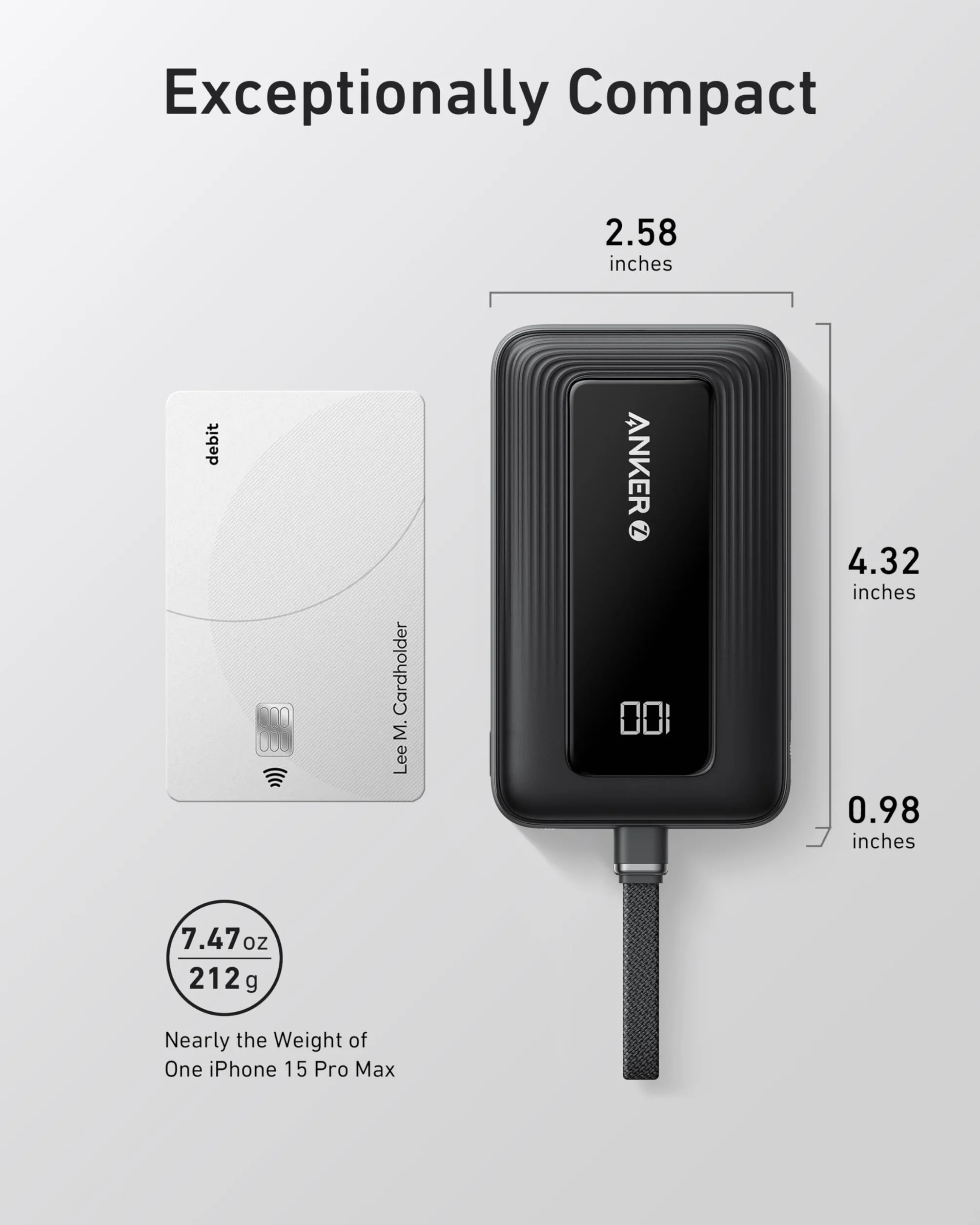 Powerbank Anker Zolo, 10 000 mAh 30 W, szybka przenośna ładowarka z wbudowanym kablem USB-C, akumulator do szybkiego ładowania dla serii iPhone 16, Galaxy, iPad i innych (Czarny)
