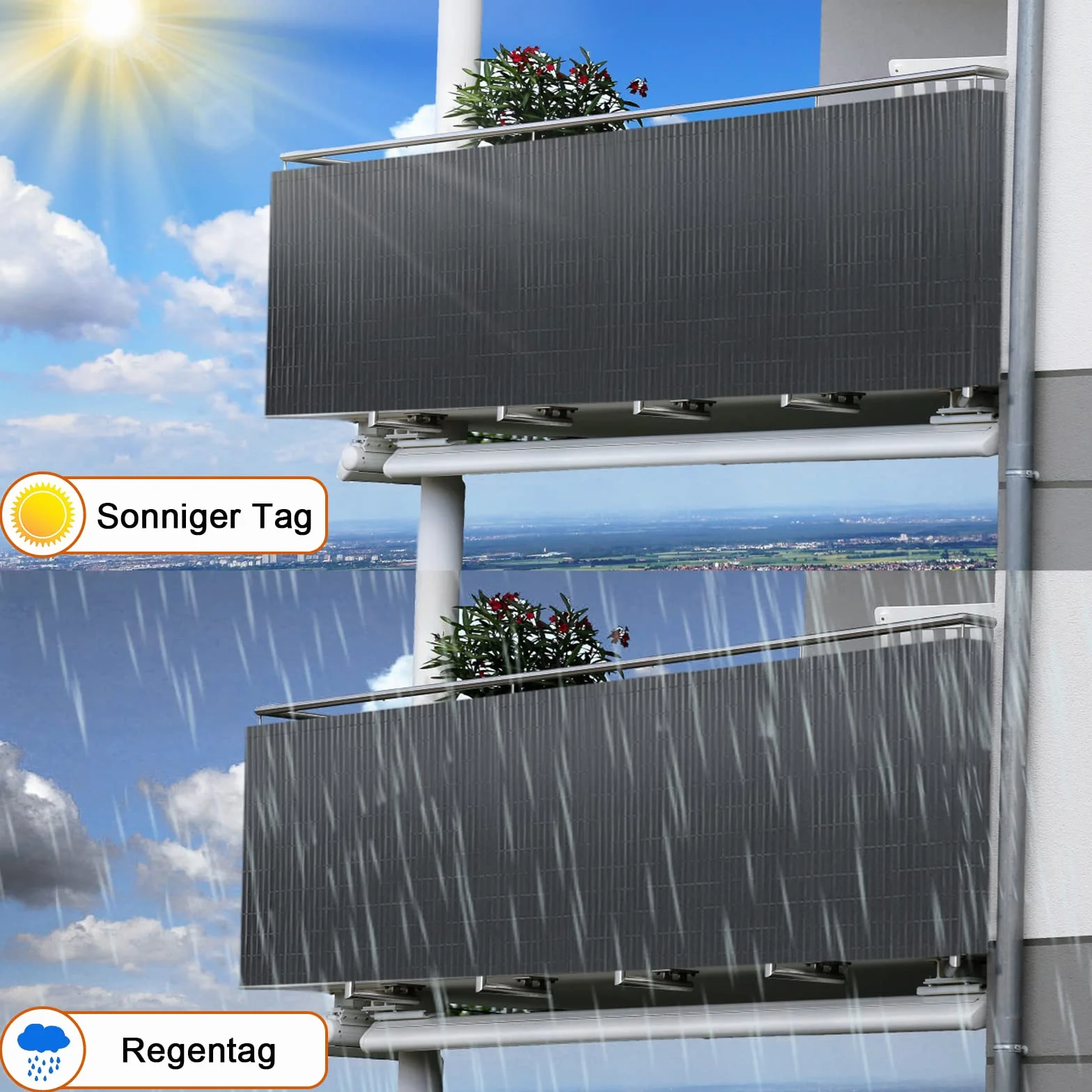 UISEBRT Mata maskująca z PCW, ogrodzenie zabezpieczające przed spojrzeniami i wiatrem, na balkon, do ogrodu i na taras, 180 x 1000 cm, szara