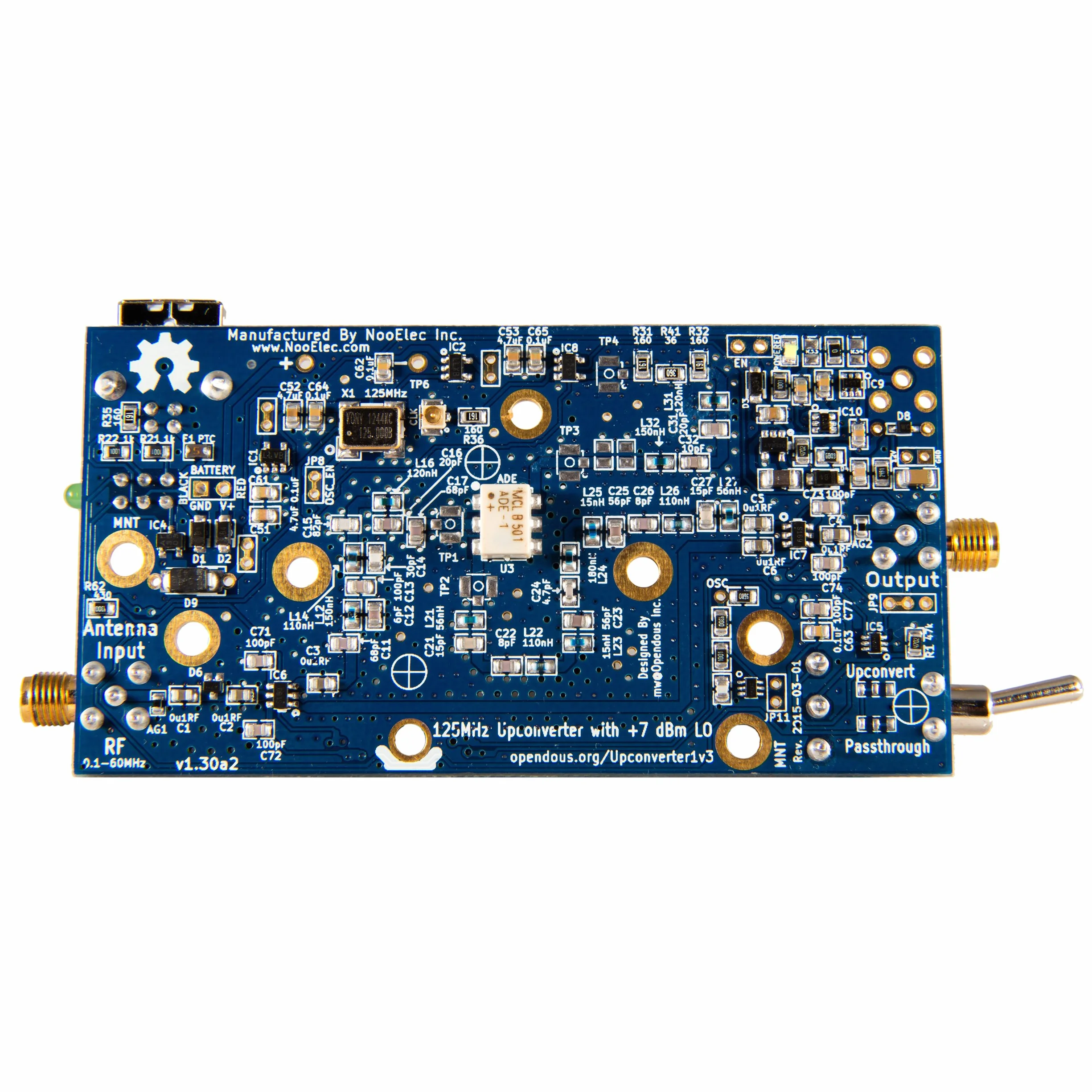 Ham It Up v1.3 Barebones - NooElec RF Upconverter do radia definiowanego programowo. Współpracuje z większością SDR, takich jak HackRF i RTL-SDR (RTL2832U z tunerami E4000, FC0013 lub R820T);