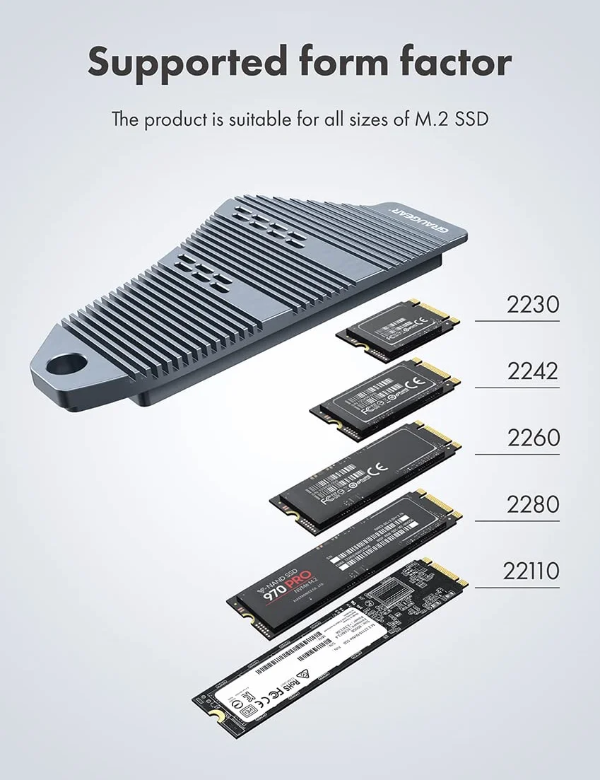 GRAUGEAR Osłona radiatora SSD PS5, radiator M.2 NVMe PS5, konstrukcja w kształcie promu, rozpraszanie ciepła z chłodnicą rury cieplnej i aluminiową płetwą do NVMe M2 PCIe 4.0 [G-PS5HS04]