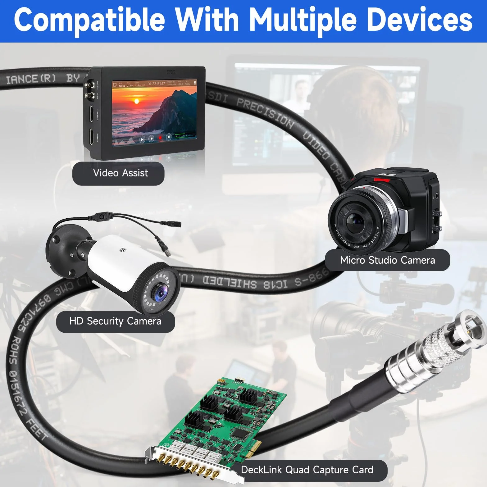 Superbat BNC 3G/6G/HD 30cm Cable, BNC Male to Micro Male 75Ohm Belden 1855A for Camera, Digital Video Transmission, Blackmagic