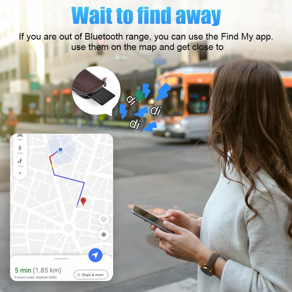 Ainiv Karta Thin Wallet Tracker, akumulatorowy lokalizator portfela, wodoodporny, współpracuje z Apple Find My (tylko iOS), sorter przedmiotów do etykiet bagażowych, telefonów, paszportów