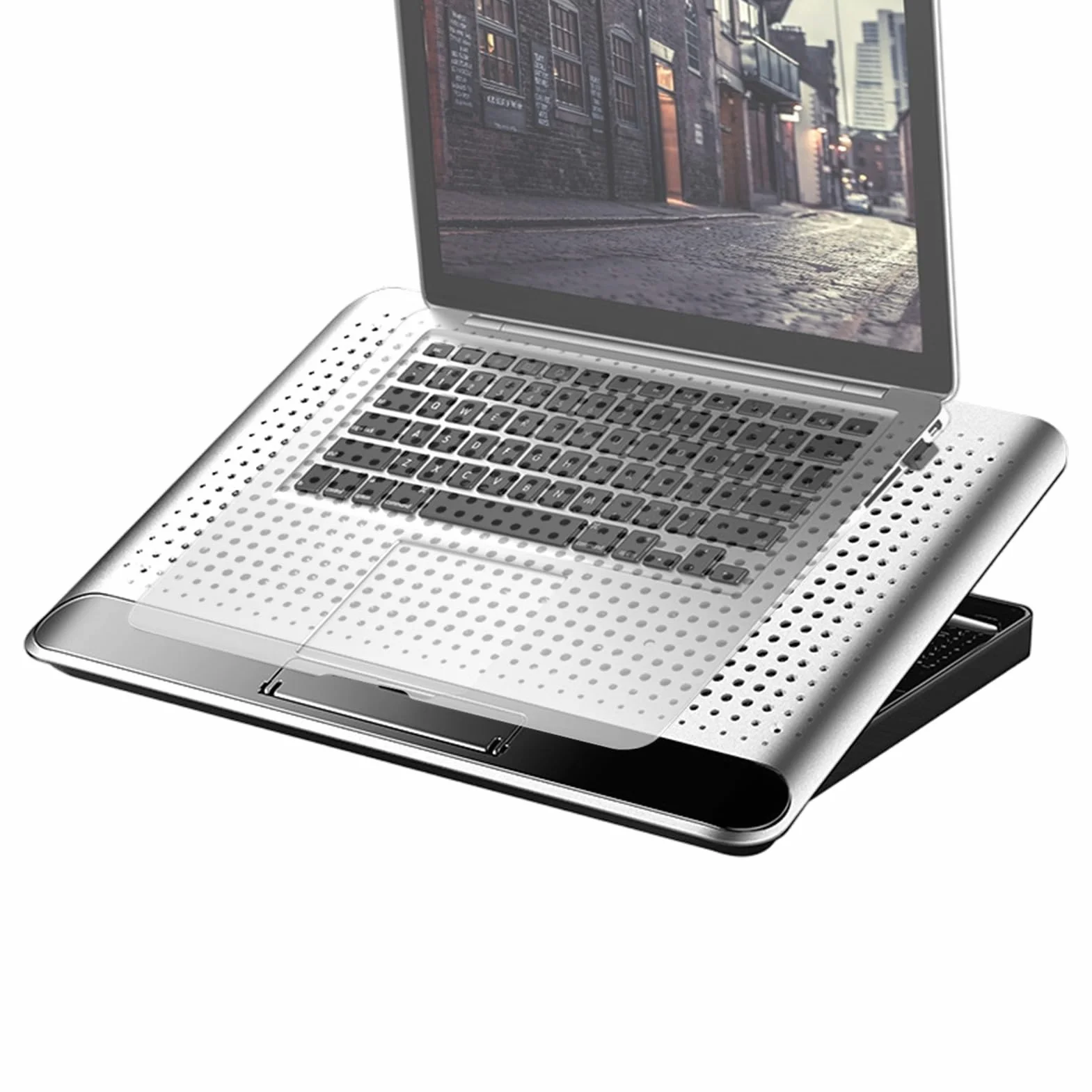 Generisch Chłodnica do laptopa z regulacją wysokości i cicha podstawa chłodząca | Cichy stojak na laptopa ze stopu aluminium z wentylatorem na biurko do domu biura