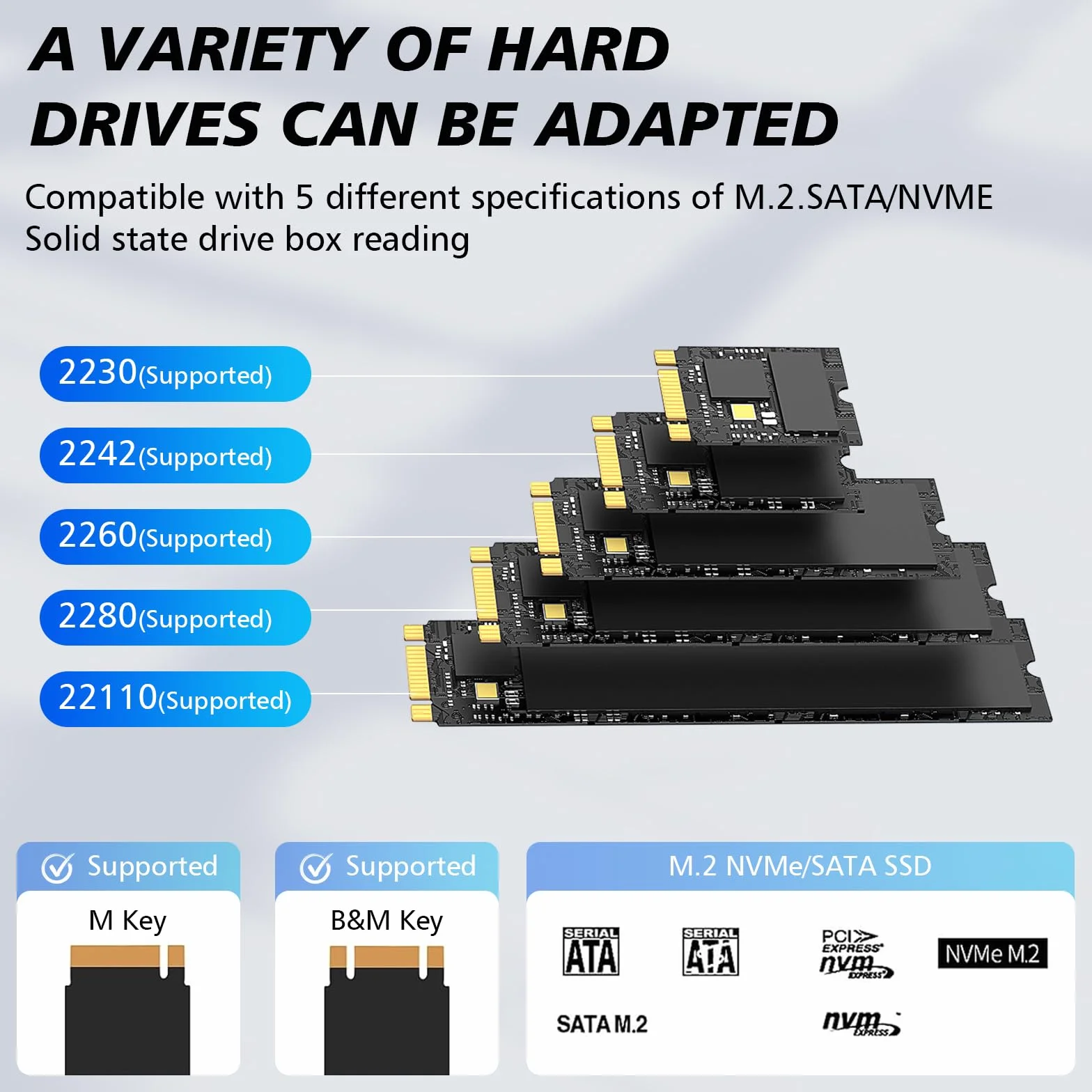 M.2 NVME SATA SSD stacja dokująca, USB 3.2 Gen 2 10 Gbps M2 SSD stacja dokująca do M-Key B+M Key, 4 Bay Stacja dokująca do dysków twardych 2230 2242 2260 2280 SSD, aluminiowy adapter dysków twardych