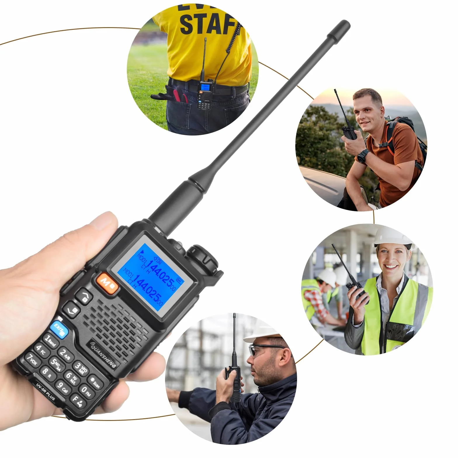 QUANSHENG UV-5RPLUS krótkofalówka 5 W, duży zasięg, wielokrotnego ładowania, dla dorosłych, radio policyjne z FM, NOAA, ładowanie typu C, 200 kanałów (UV-5RPLUS ze słuchawkami w kształcie litery D)