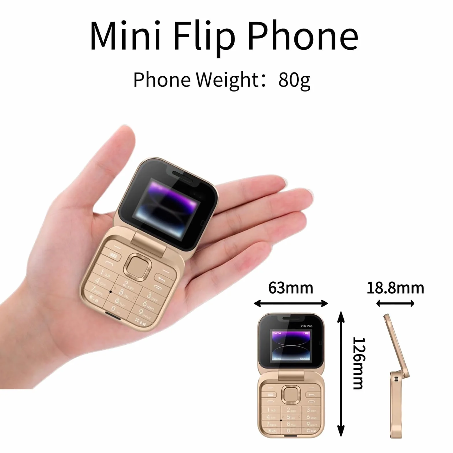 Mini Telefon Komórkowy Z Klapką, Odblokowany, Ekran HD O Przekątnej 1,77 Cala (podwójny Ekran), Latarka LED + Radio FM + Szybkie Wybieranie, Obsługa Dwóch Kart SIM,Black
